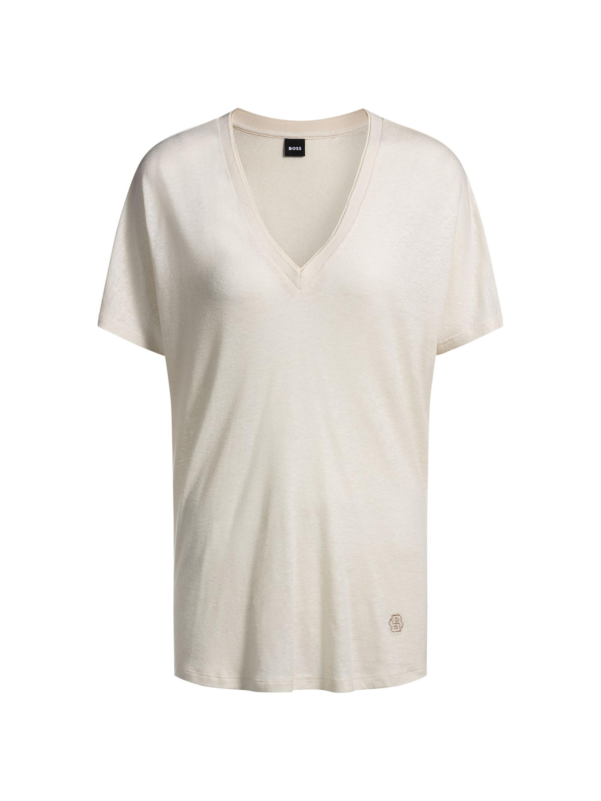 BOSS Women's V-Neck T-Shirt with Double B Monogram - Natural