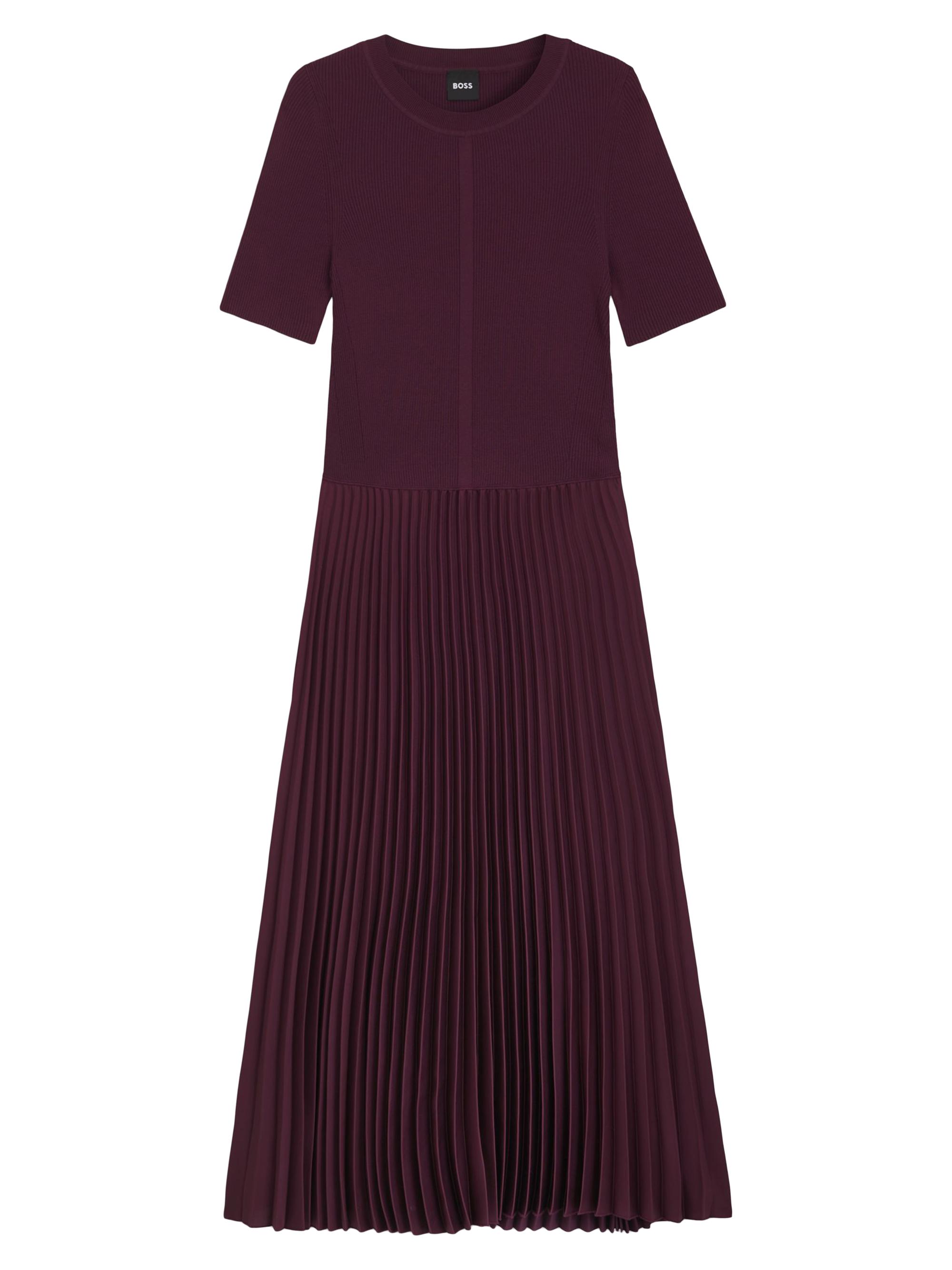 BOSS Women's Plissé-Skirt Dress in Mixed Materials - Dark Purple