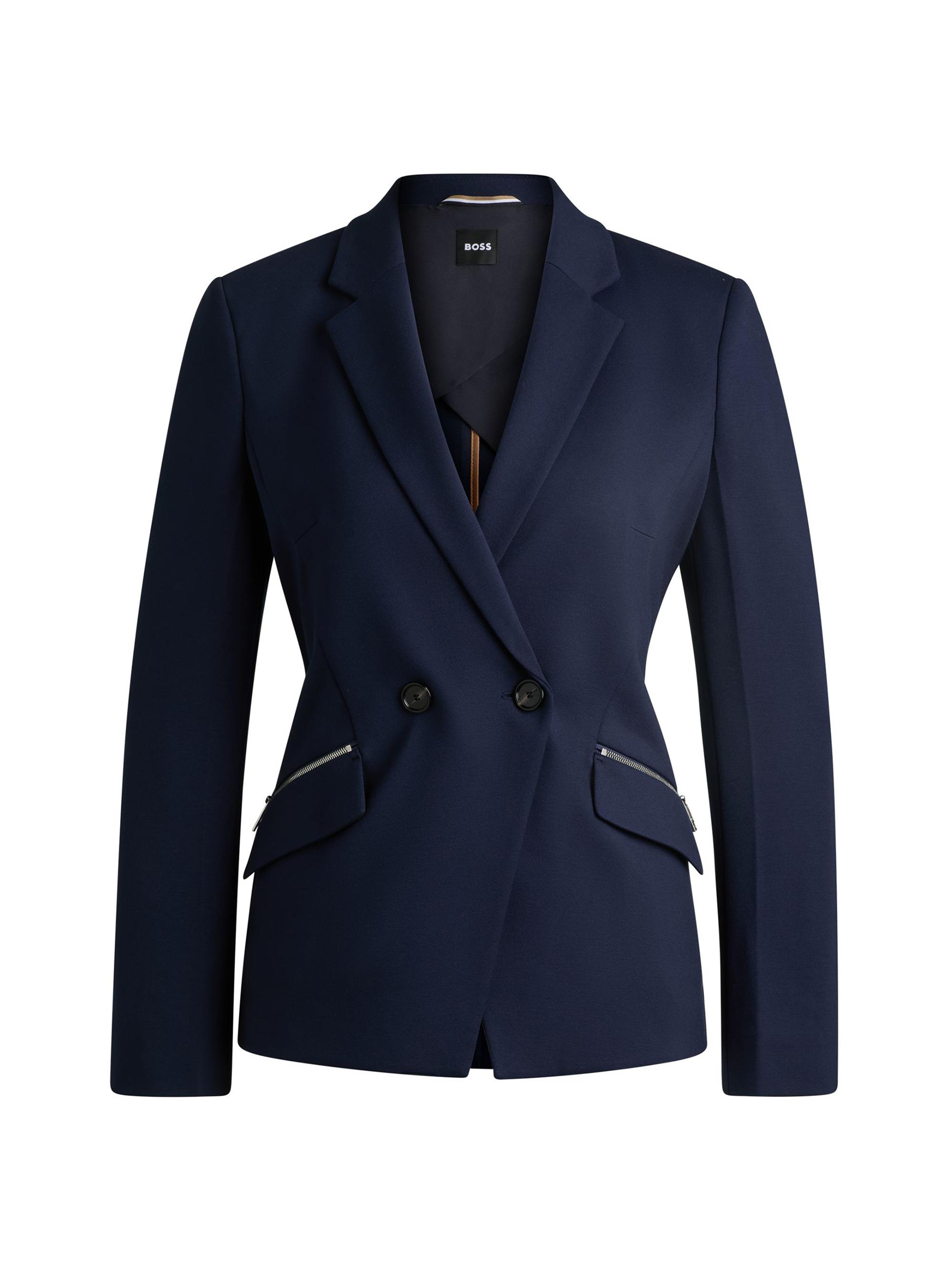 BOSS Women's Slim-Fit Blazer with Zipped Pockets - Blue