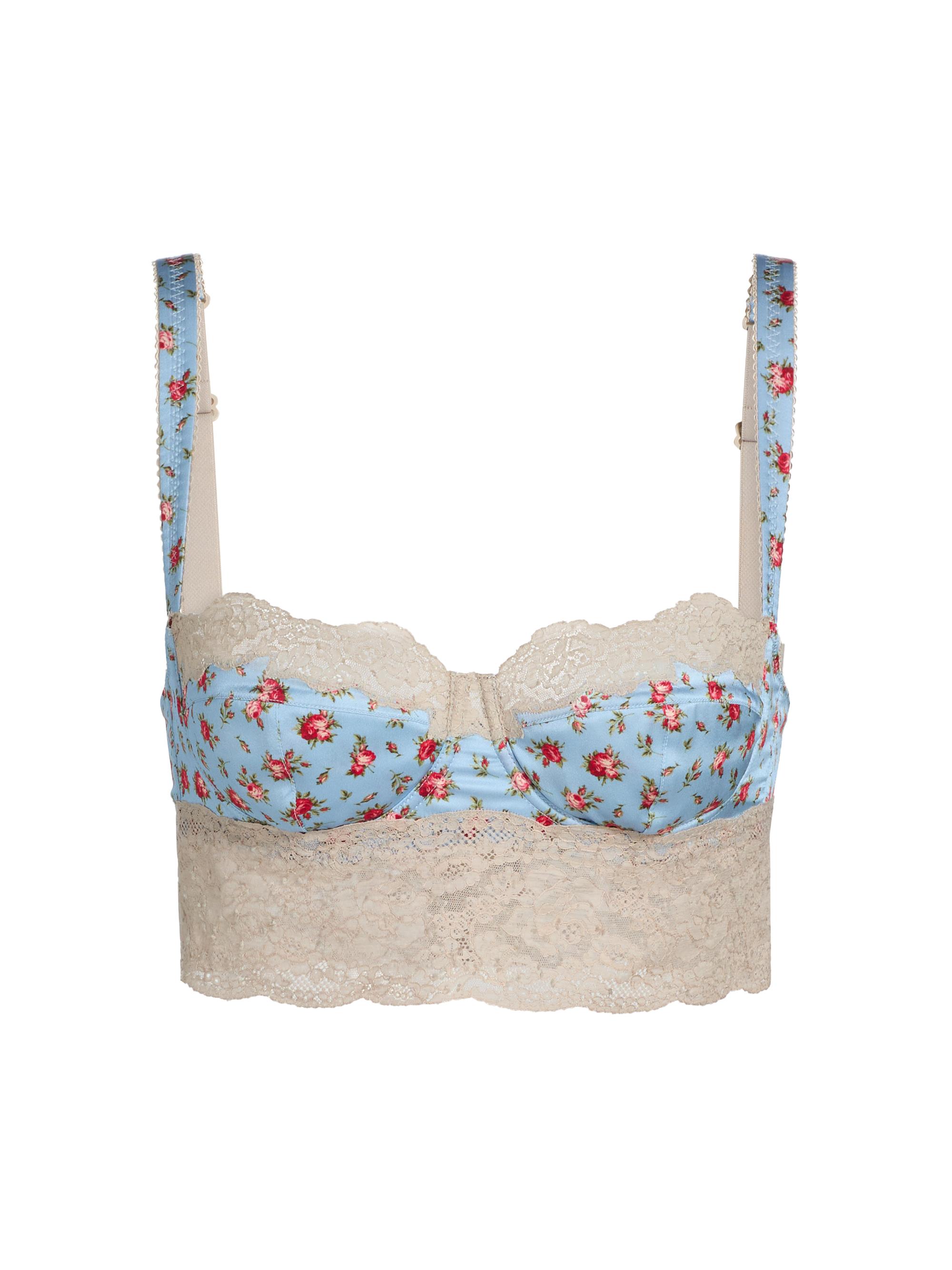 Dolce & Gabbana Women's Roselline Rose Print Silk-Blend Balconette Bra - Roselline Celeste