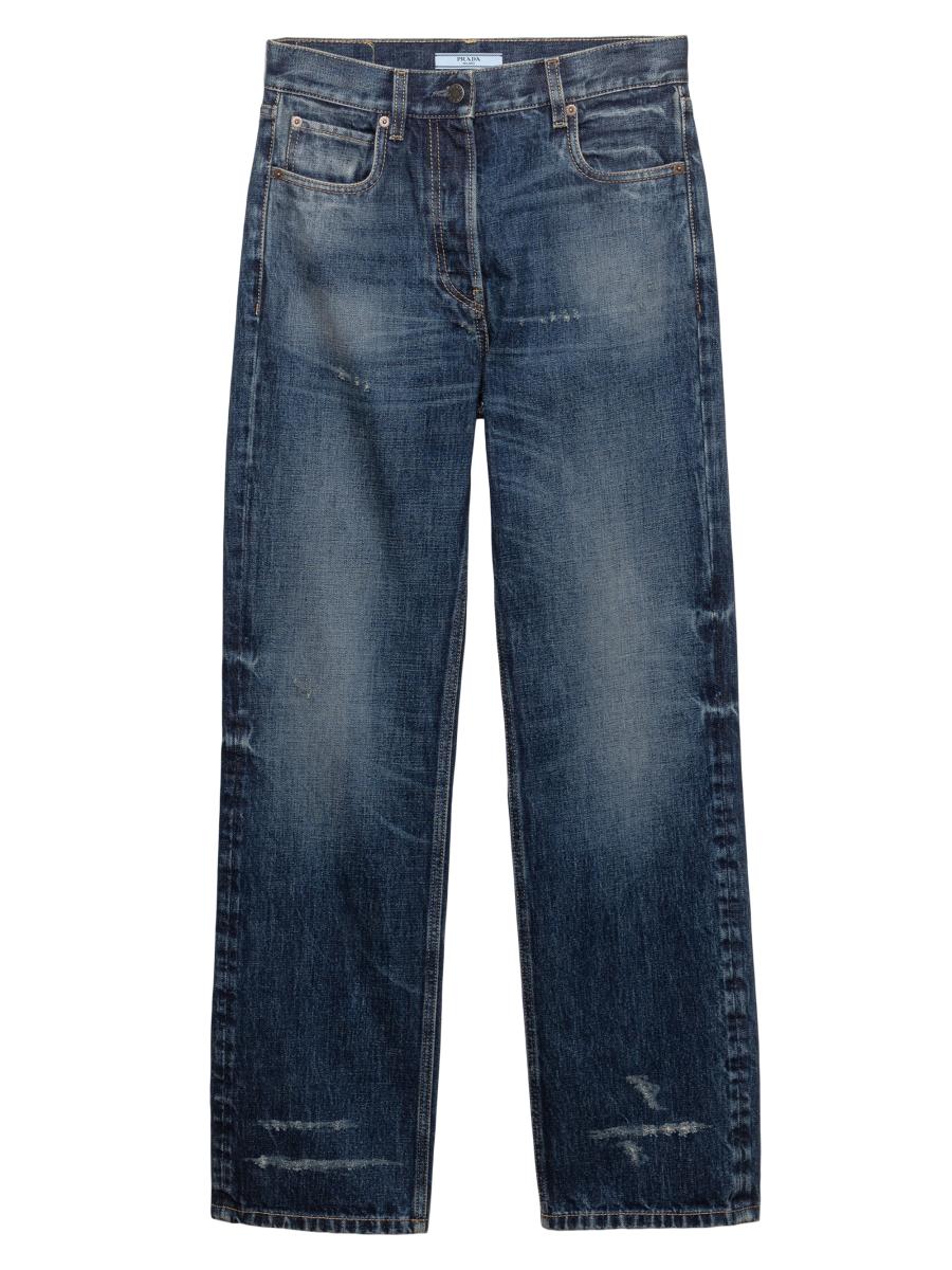 Prada Women's Straight-leg Washed Denim Jeans In Blue