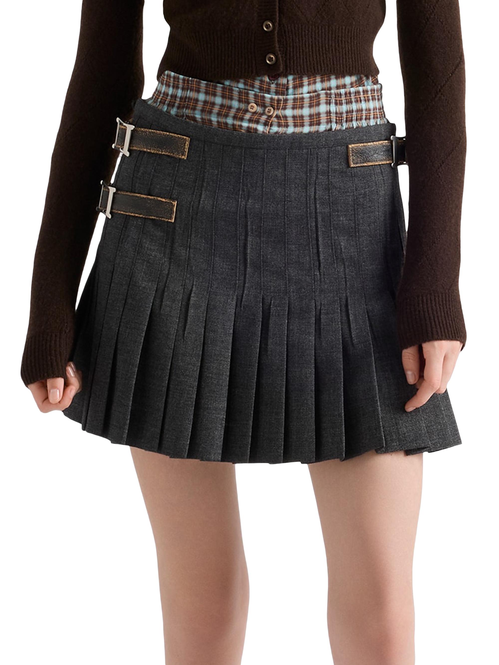 Prada Pleated Rush Stitch Wool Mini Skirt | Saks Fifth Avenue