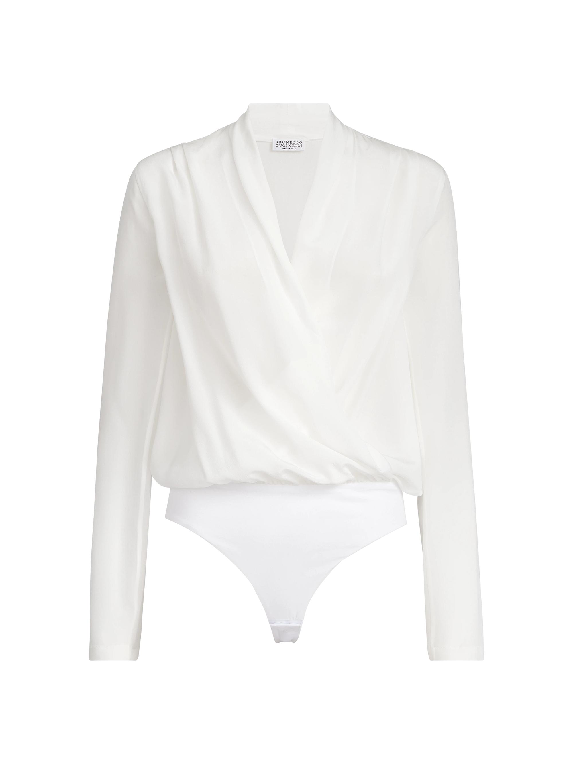 Brunello Cucinelli Women's Silk Crêpe De Chine Wrap Effect Bodysuit -