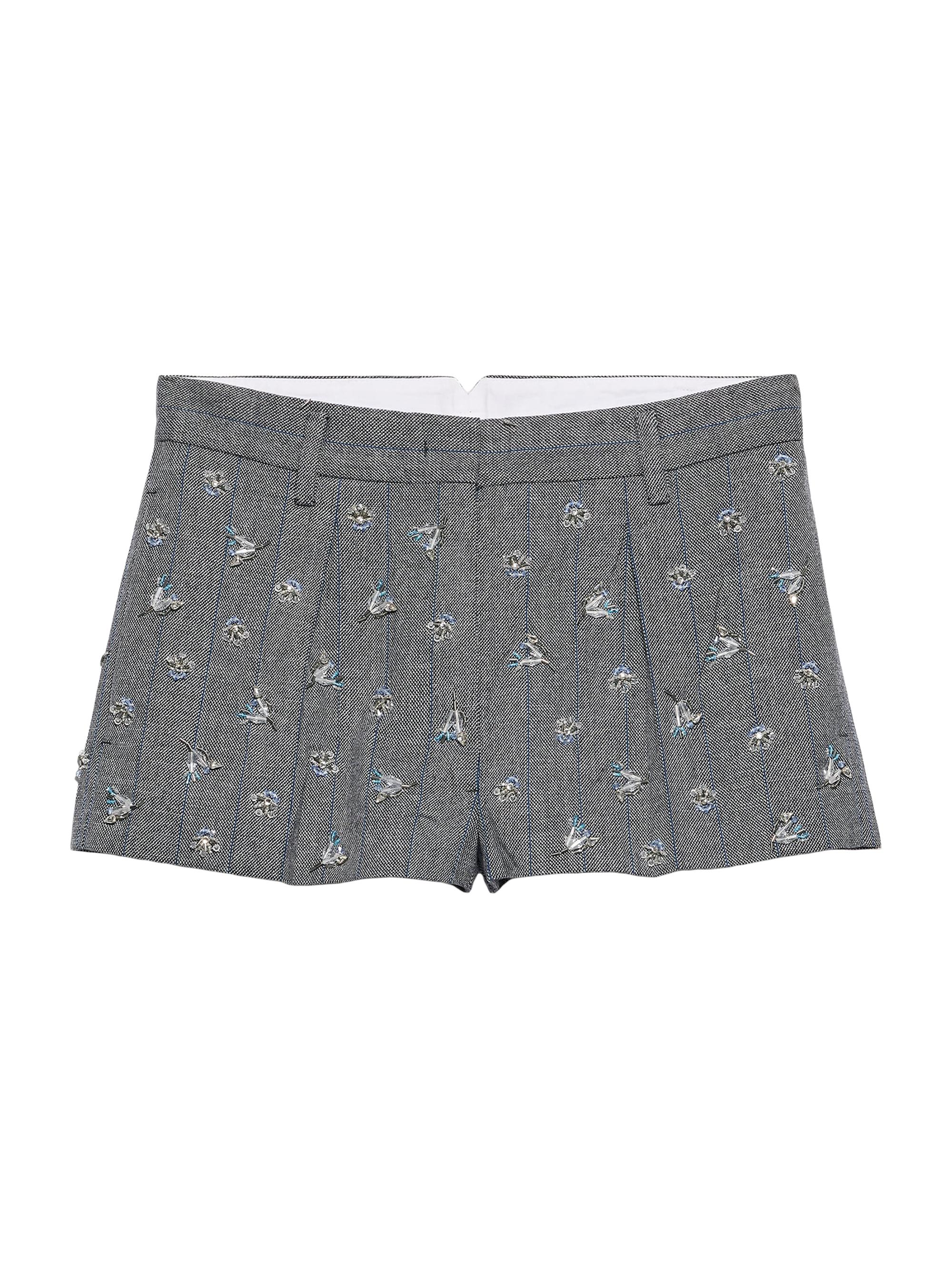 Prada Women's Embroidered Wool Pinstripe Shorts - Grey