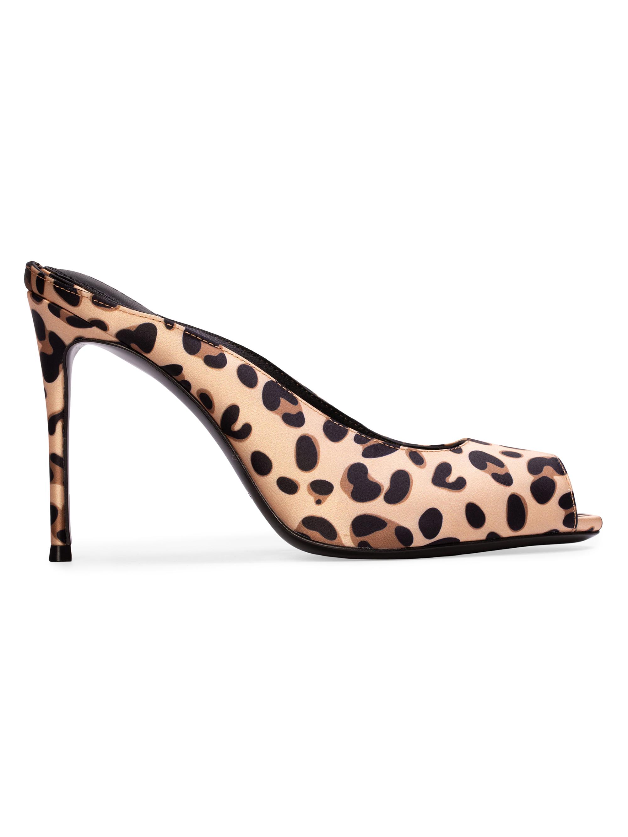 Black Suede Studio Women's Shania 100MM Cheetah Mule Heels - Cheetah Satin