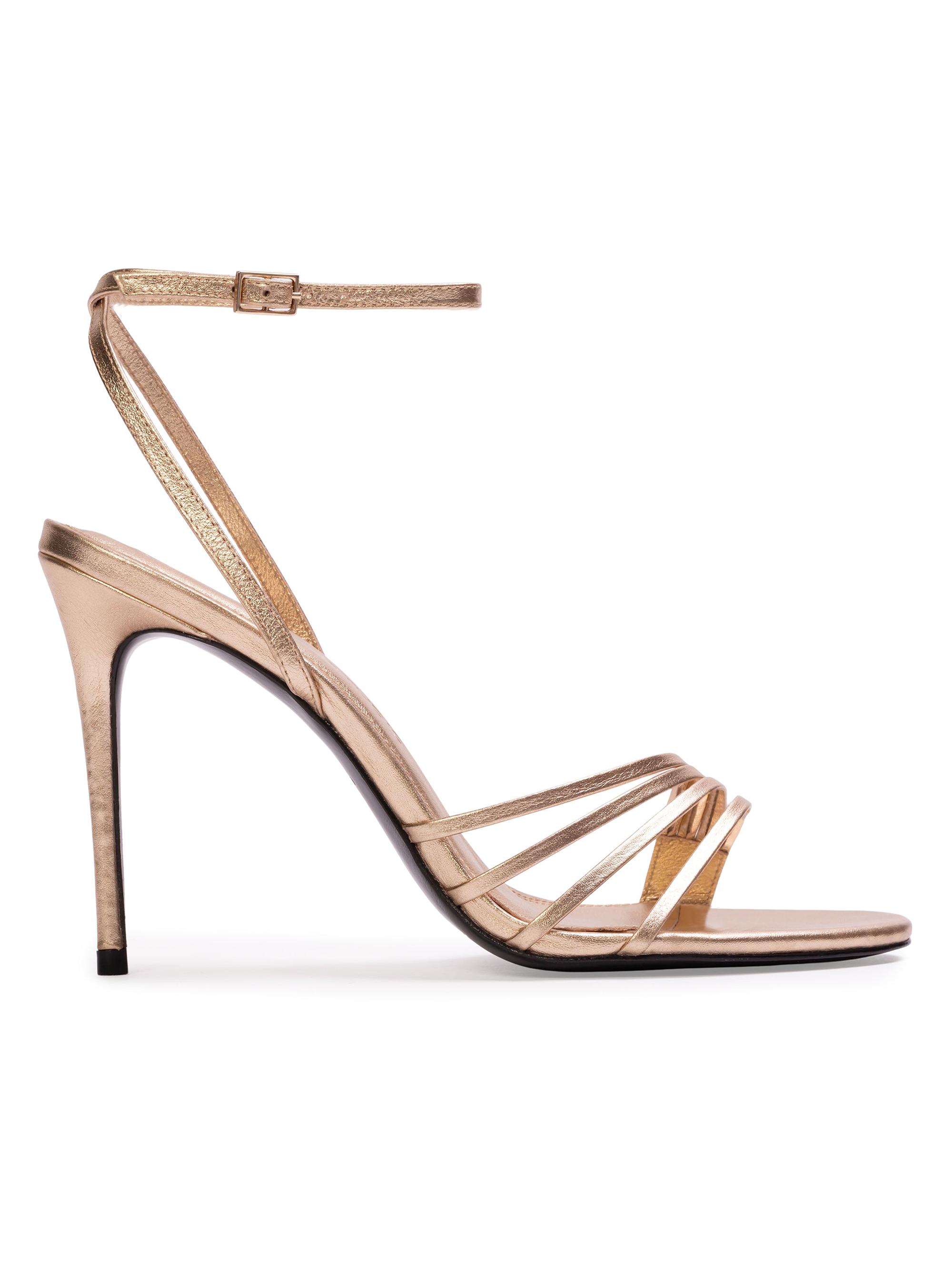 Black Suede Studio Women's Ella 100MM Leather Sandals - Gold Metallic