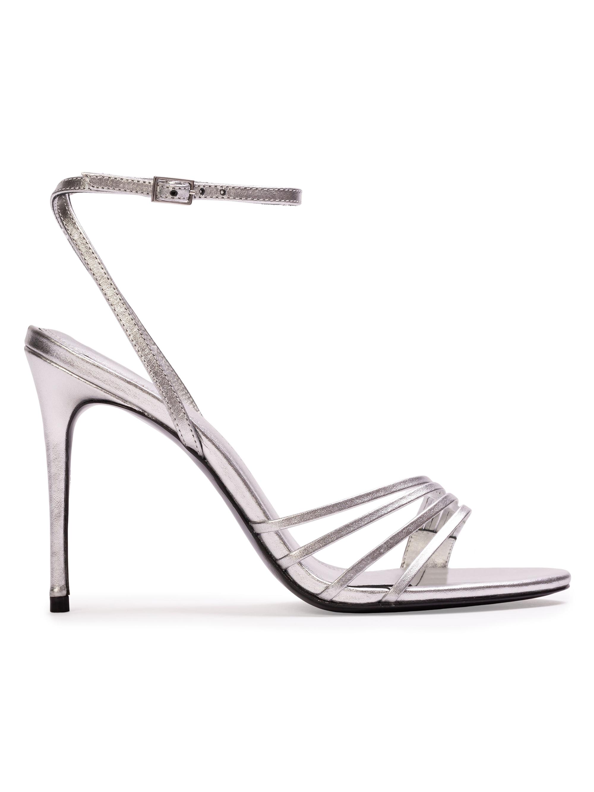 Black Suede Studio Women's Ella 100MM Leather Sandals - Silver Metallic