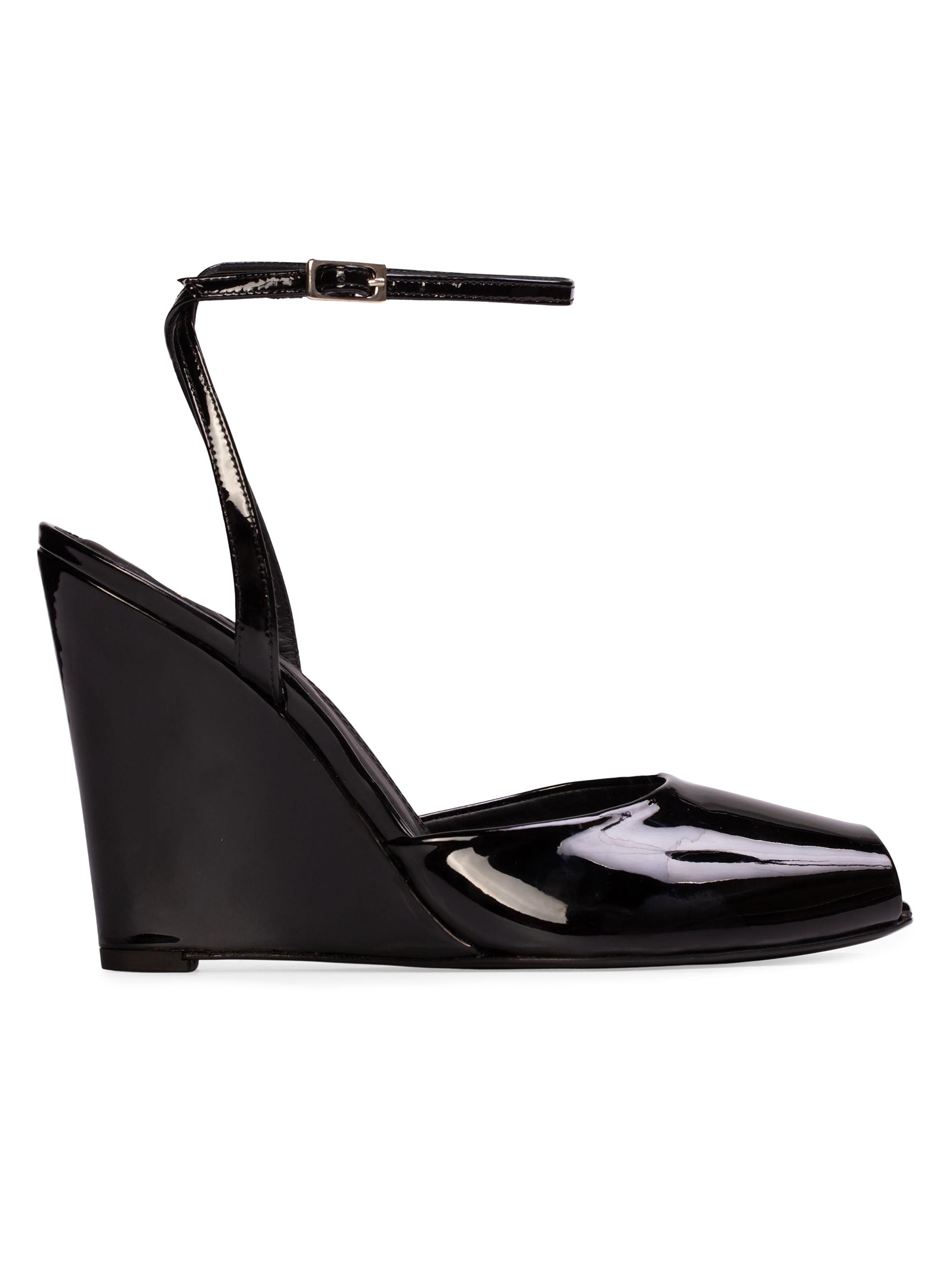 Black Suede Studio Women's Idetta 100MM Wedge Sandals - Black Patent Leather