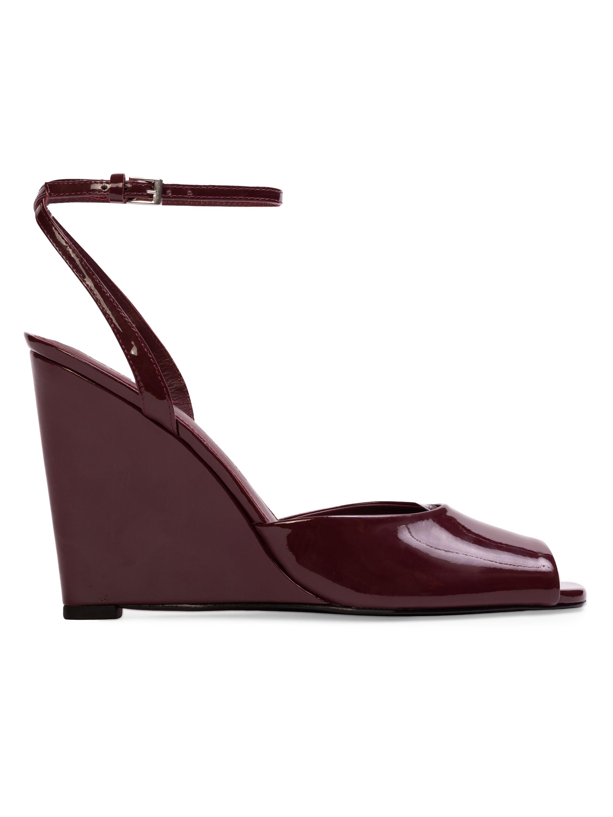 Black Suede Studio Women's Idetta 100MM Wedge Sandals - Raisin Patent Leather