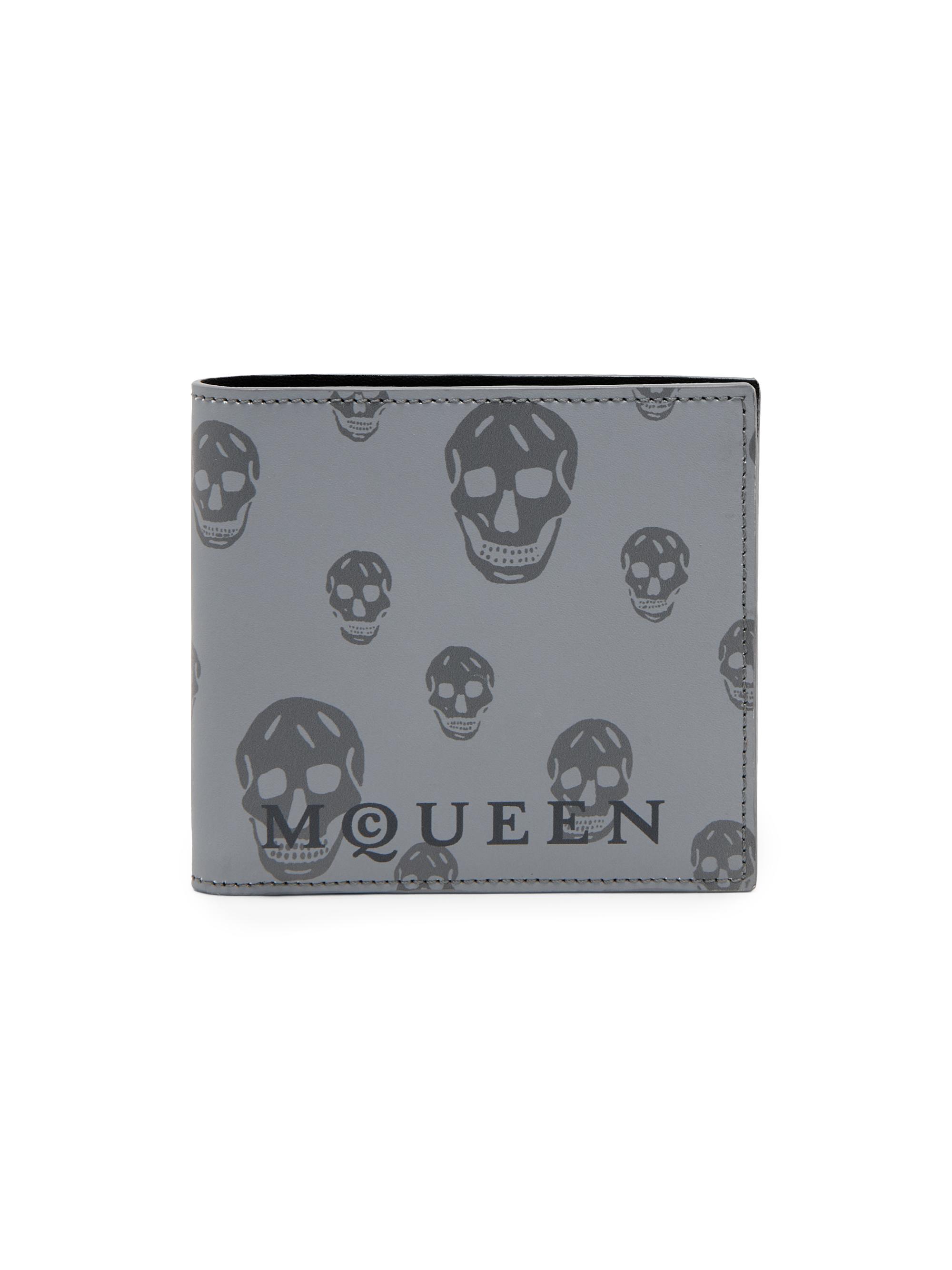 McQueen Men's Skull Leather Bifold Wallet - Dark Grey