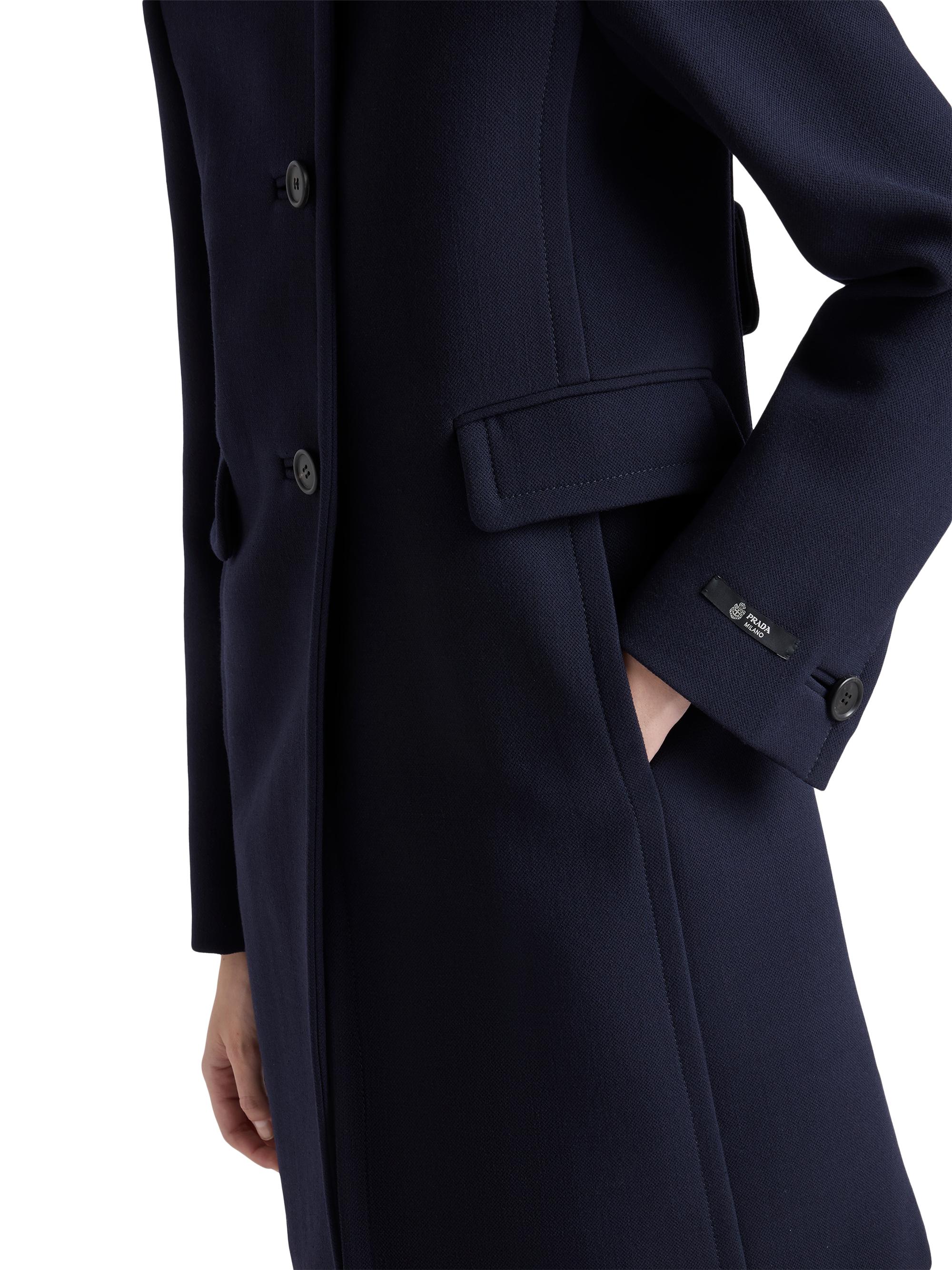 Prada Single-Breasted Natté Fabric Coat - Blue | Women's | Vêtir
