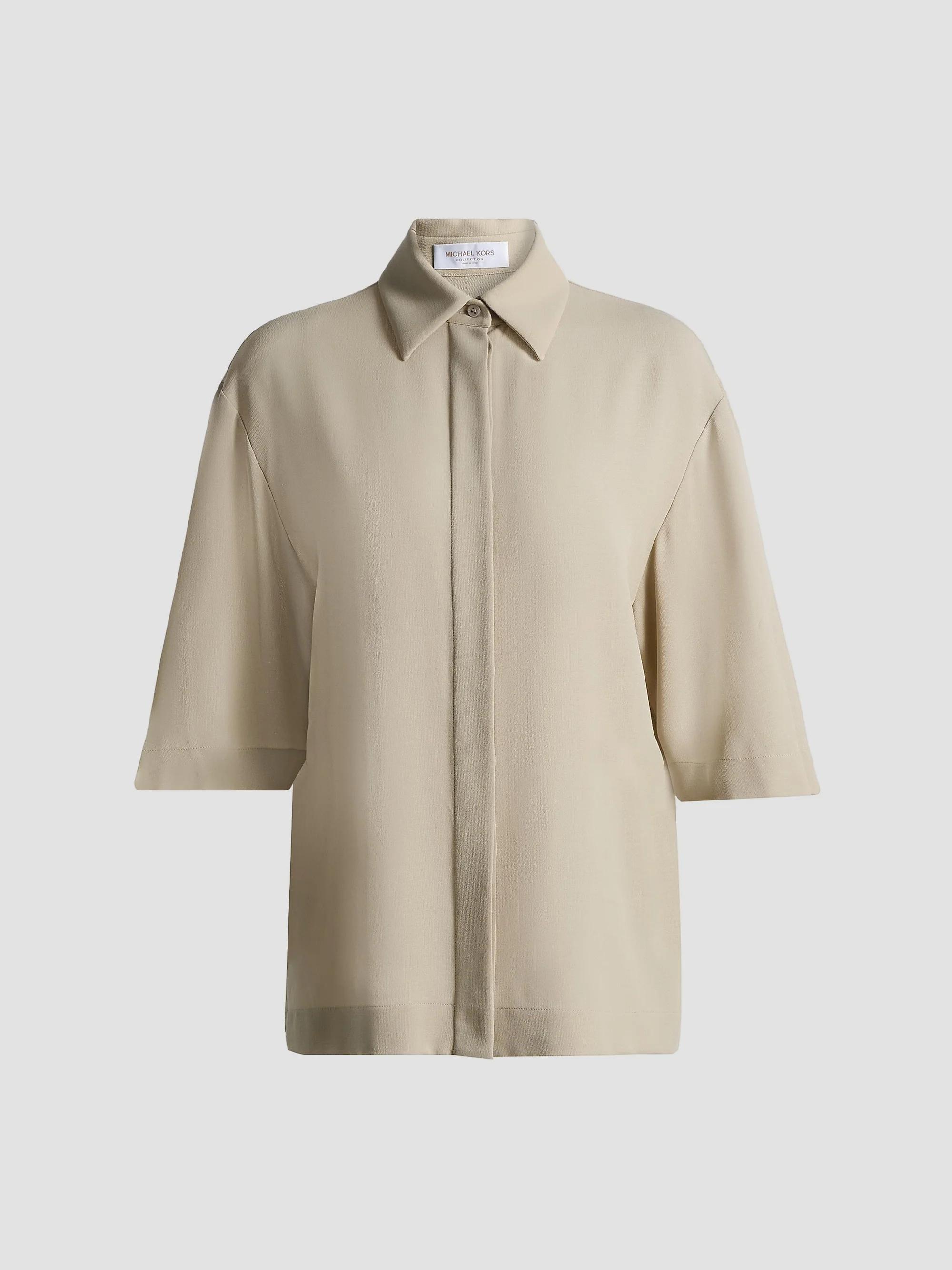 Women's Wool Crepe Short-Sleeve Camp Shirt - Almond - Size Small