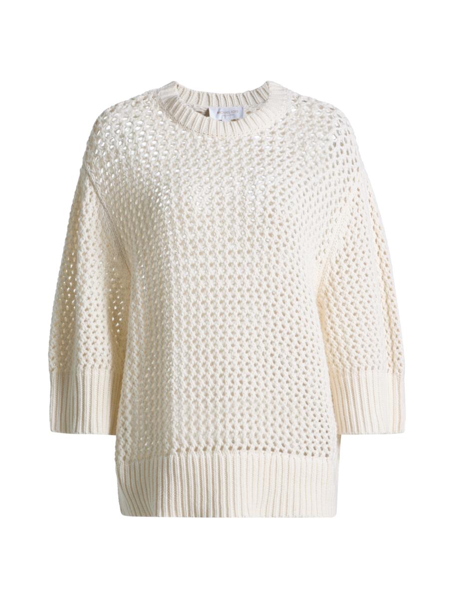 Michael Kors Women's Hand-crochet Cotton-cashmere Sweater In Sand