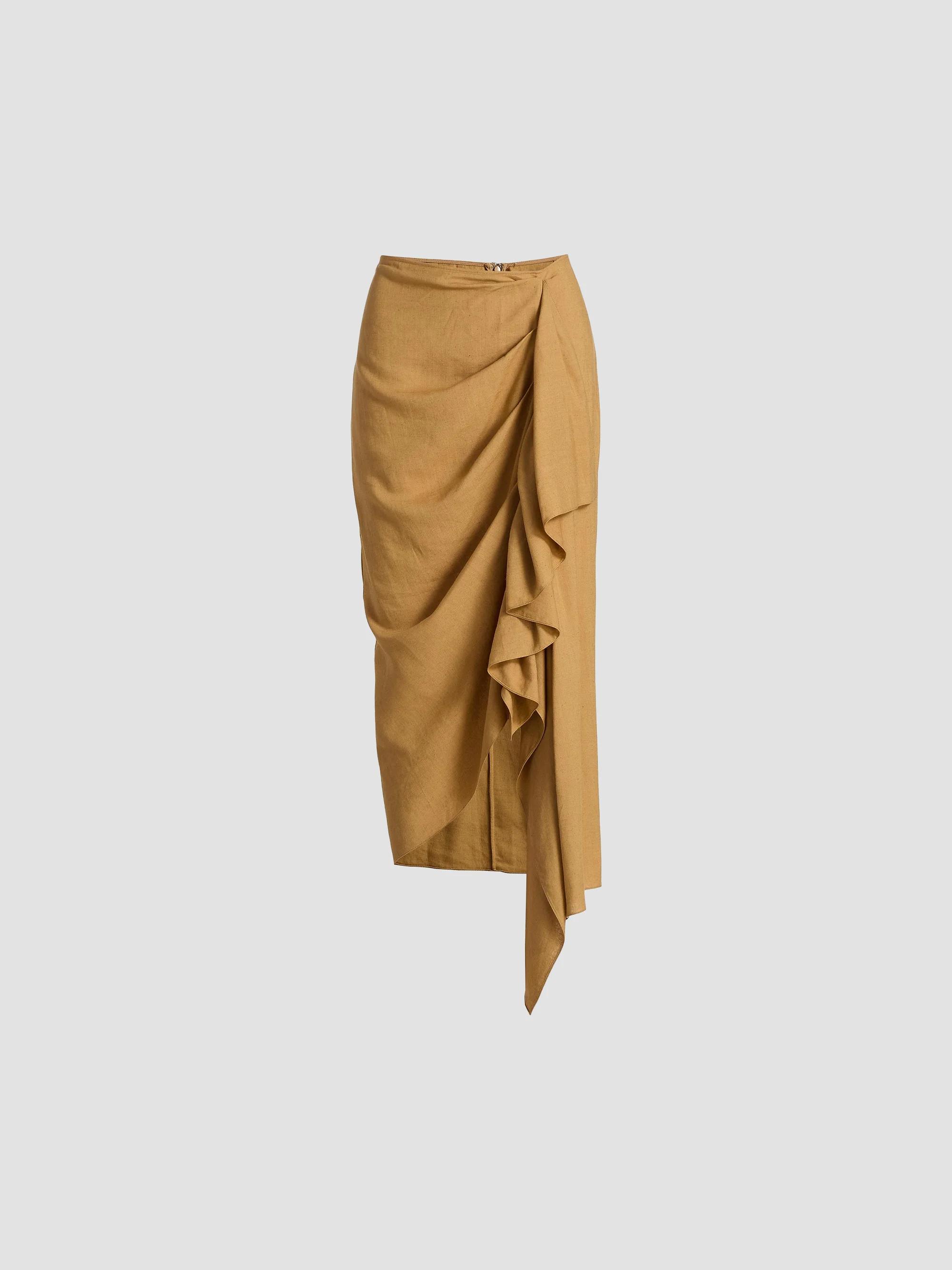 Women's Cascade Linen-Blend Midi-Skirt - Cashew - Size 8