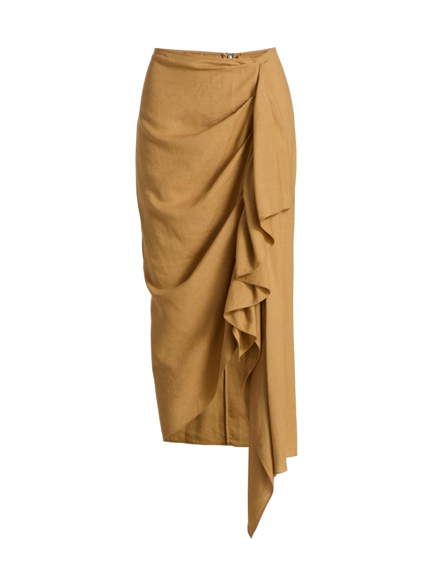Michael Kors Women's Cascade Linen-blend Midi-skirt In Brown