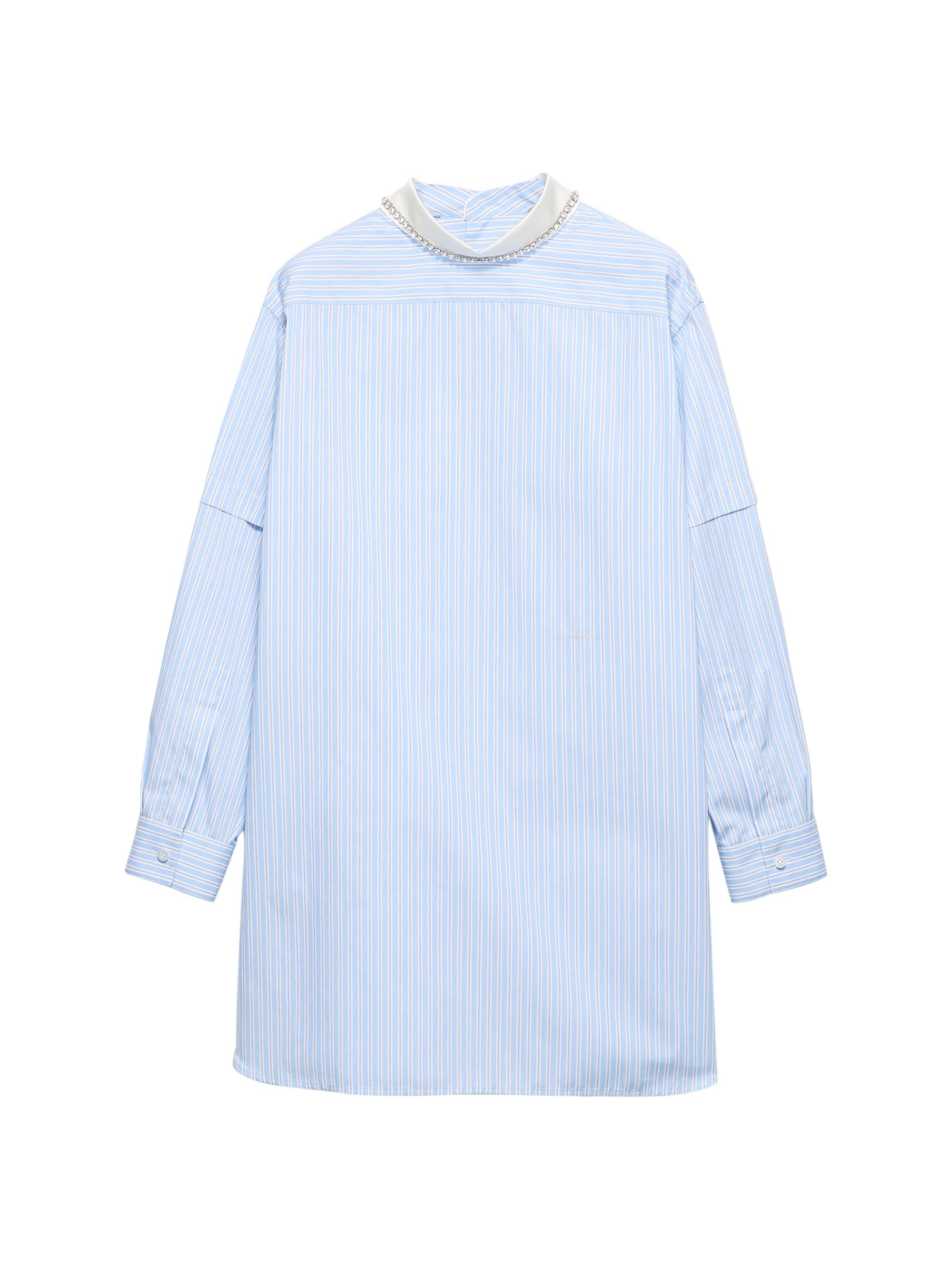 Prada Women's Embroidered Striped Poplin Top - Blue