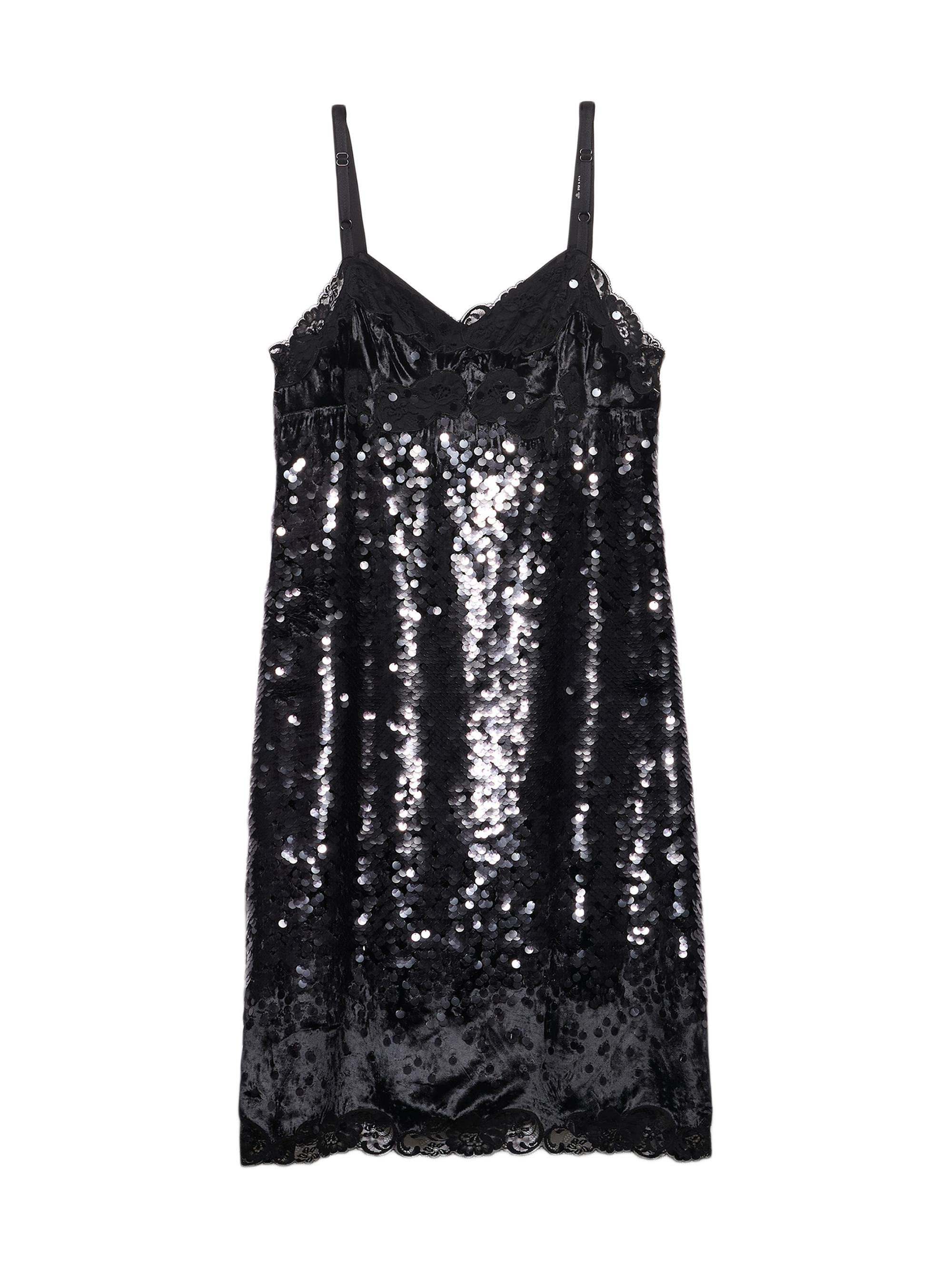 Prada Women's Embroidered Velvet Dress with Sequins and Lace - Black