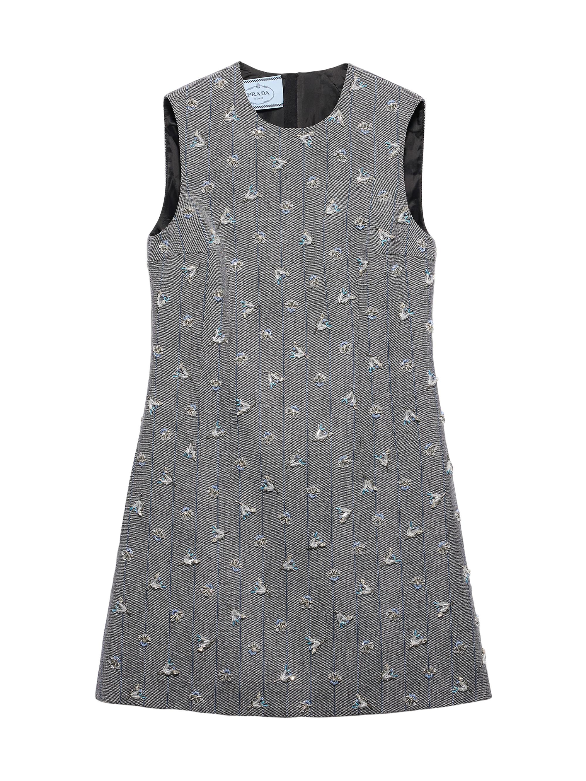 Prada Women's Embroidered Pinstripe Mini-Dress - Grey