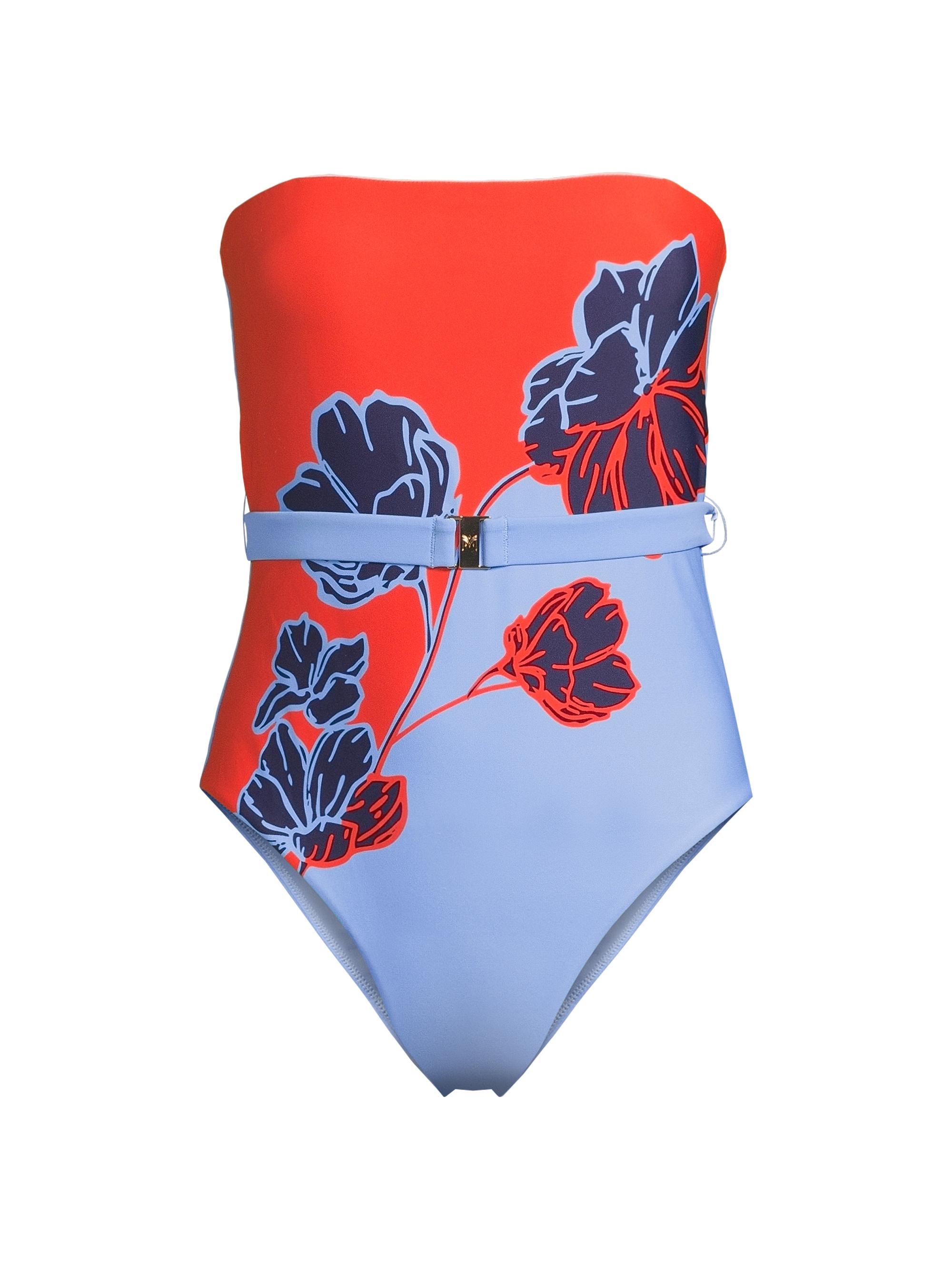 Milly Women's Skewed Petal Strapless One-Piece Swimsuit - Orange Blue
