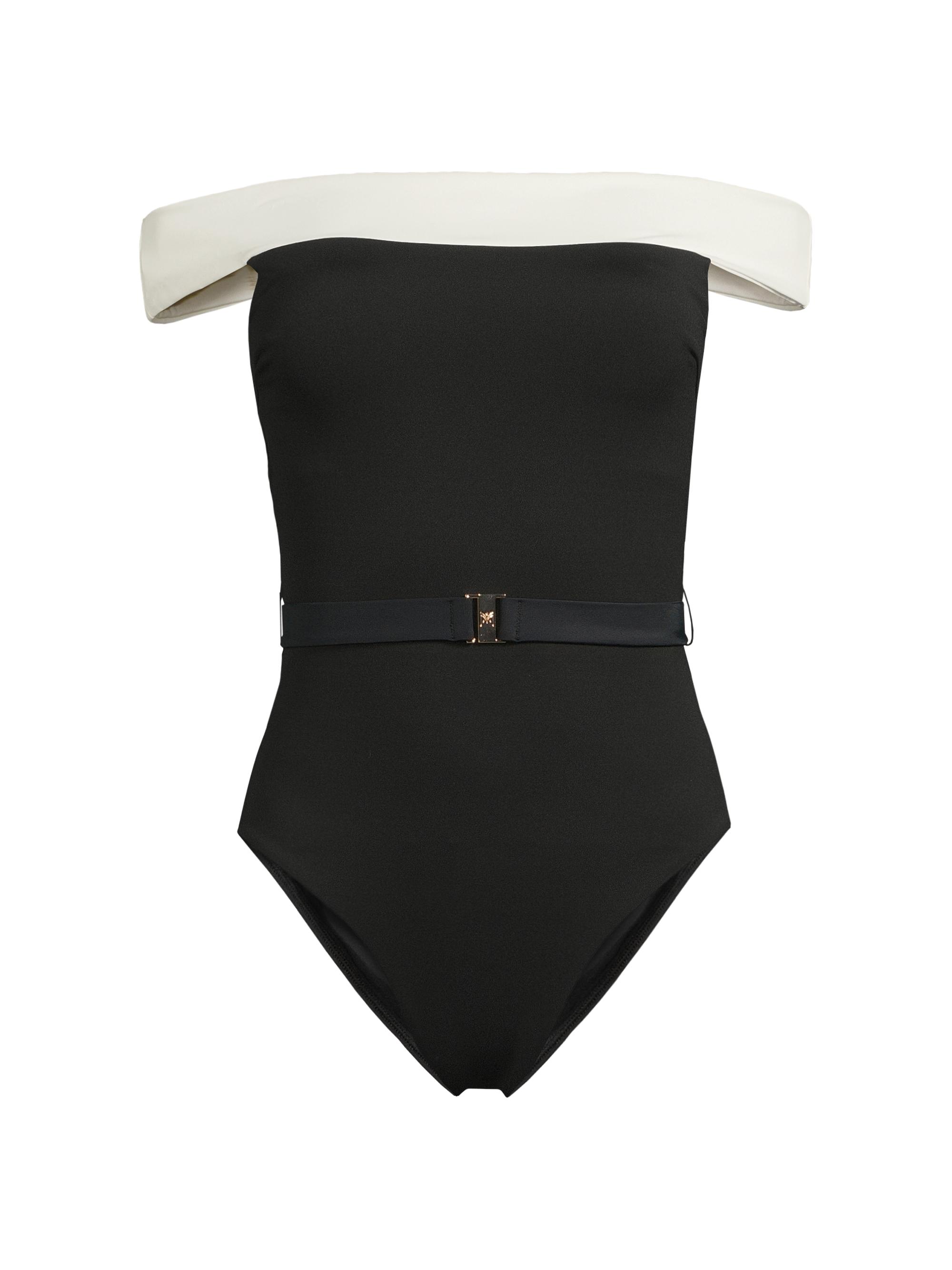 Milly Women's Off-The-Shoulder One-Piece Swimsuit - Black White