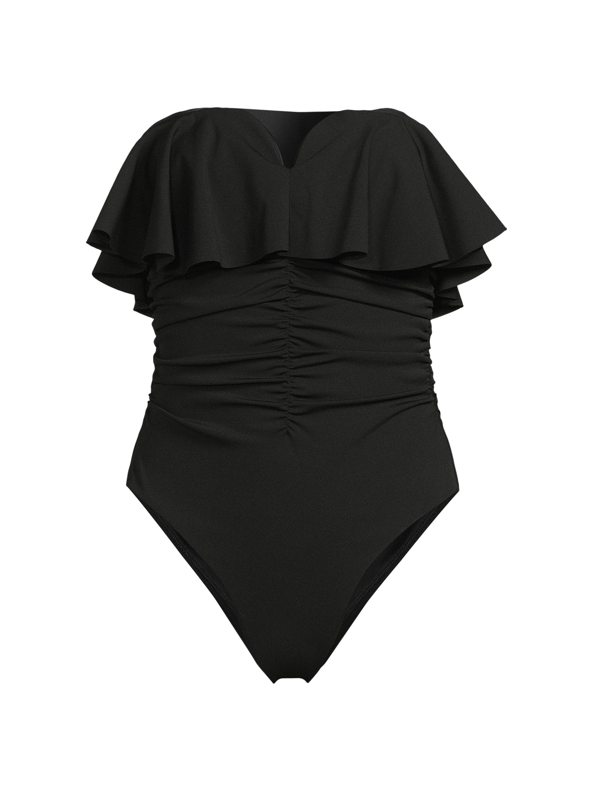 Milly Women's Glossy Strapless Ruffle One-Piece Swimsuit - Black