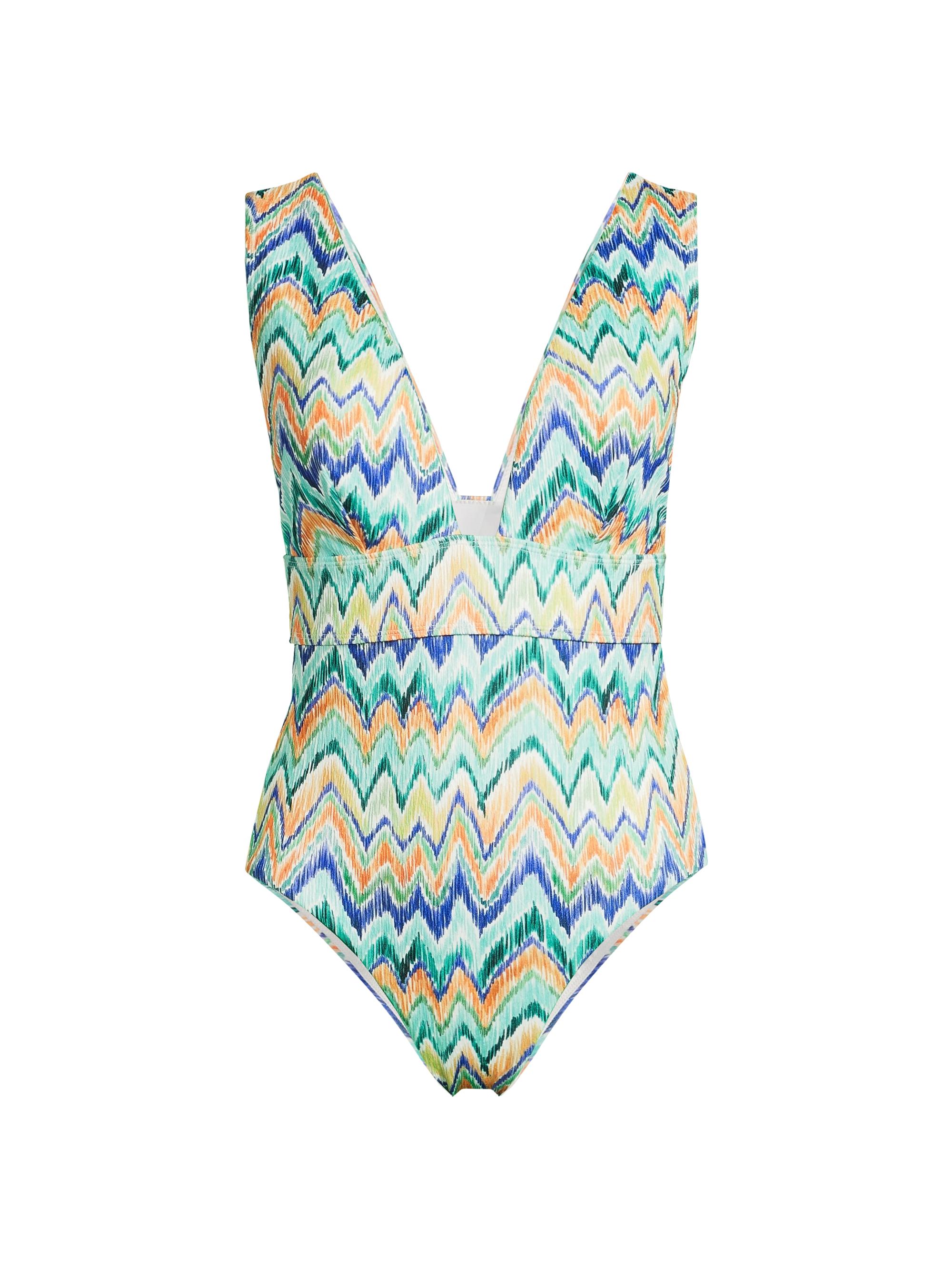Milly Women's Chevron V-Neck One-Piece Swimsuit - Tropical Multi