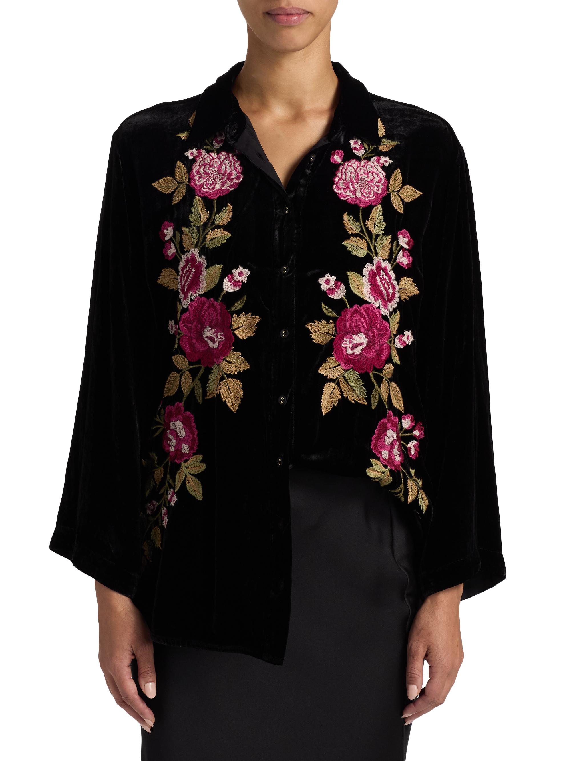 venit/ヴェニットFlower ブラウス Johnny Was Floral Embroidered Vevlet Shirt | Saks Fifth Avenue