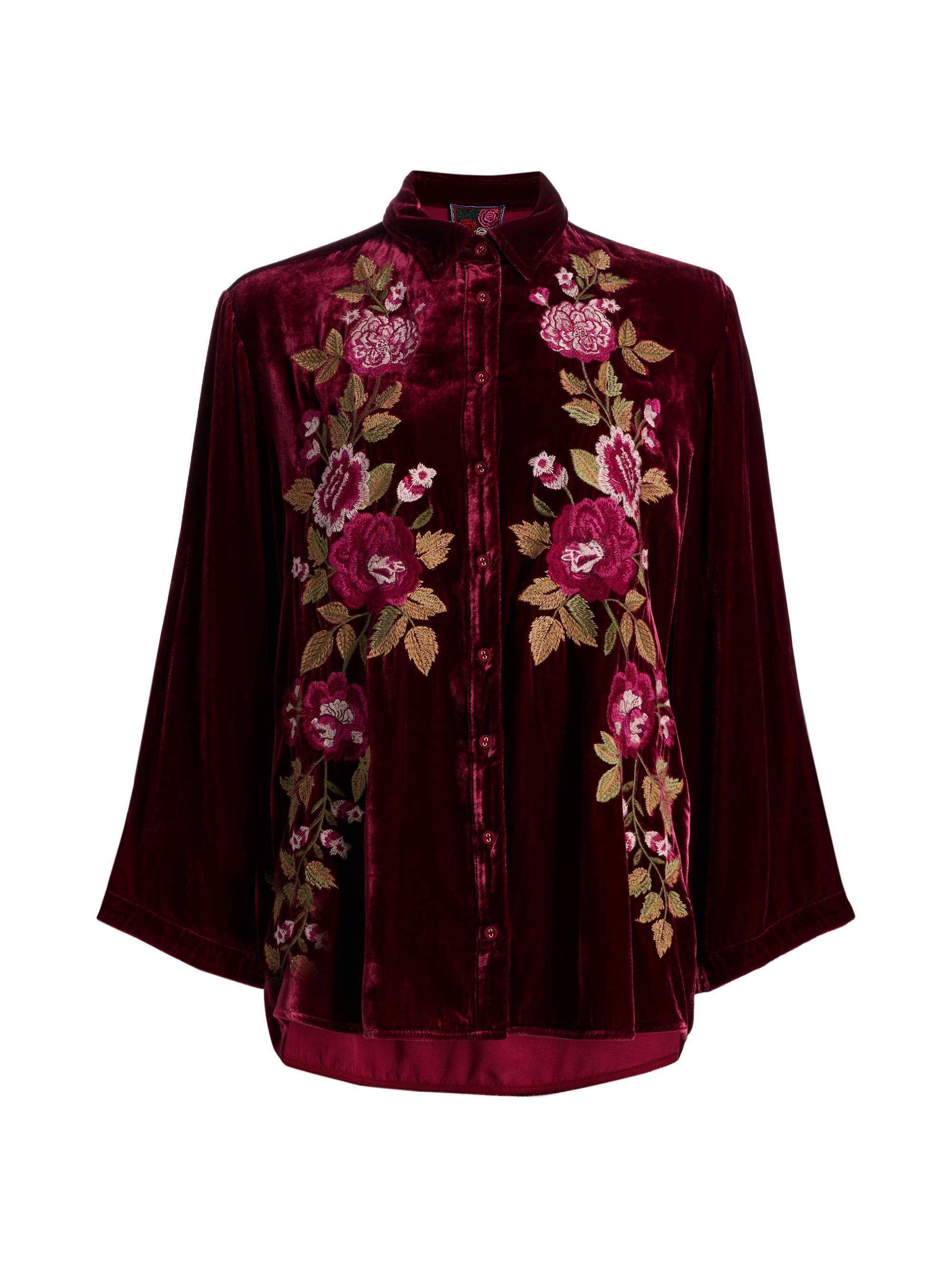Floral Embroidered Vevlet Shirt
