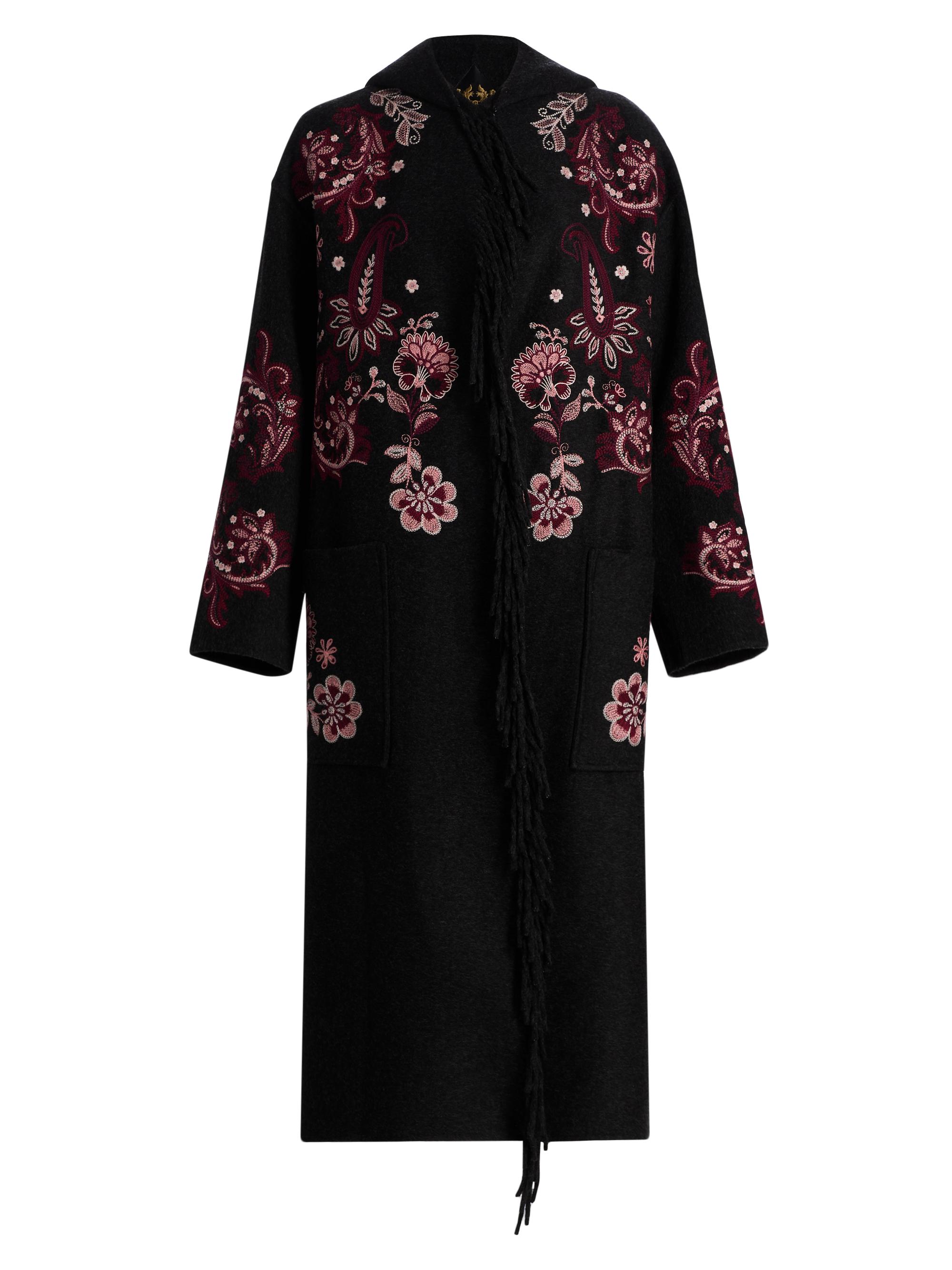 Johnny Was Chelli Floral-Embroidered Wool-Blend Fringe Coat | Saks