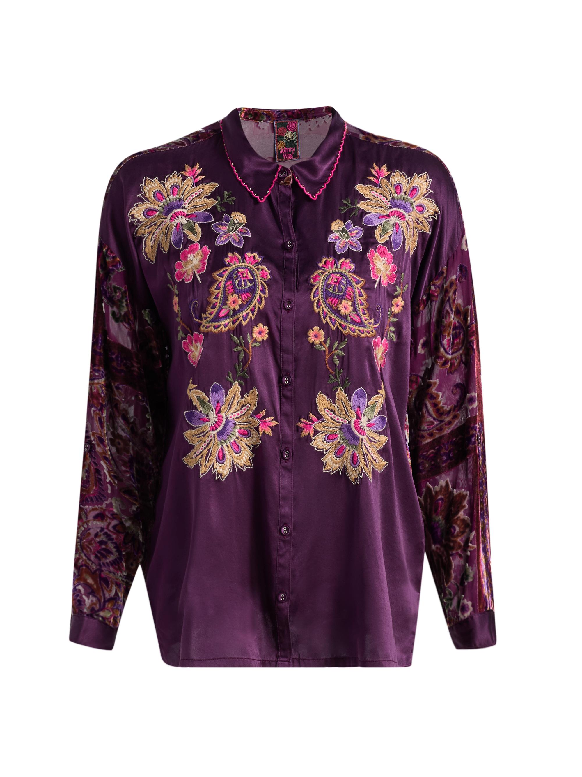 Johnny Was Women's The Slim Audrey Embroidered Floral Burnout Shirt - Domitila