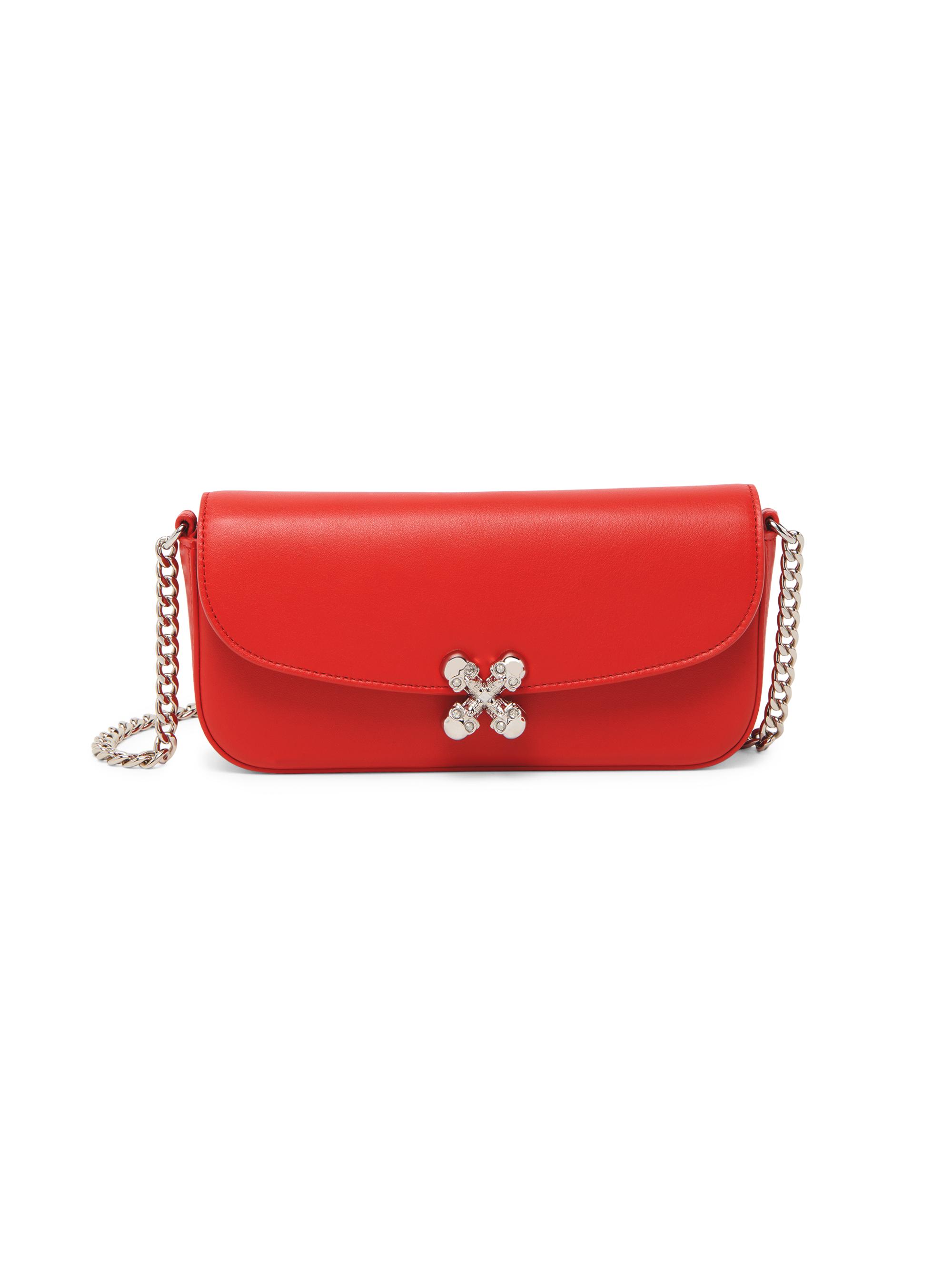 McQueen Women's  Skull Flower Leather Shoulder Bag - Red Silver