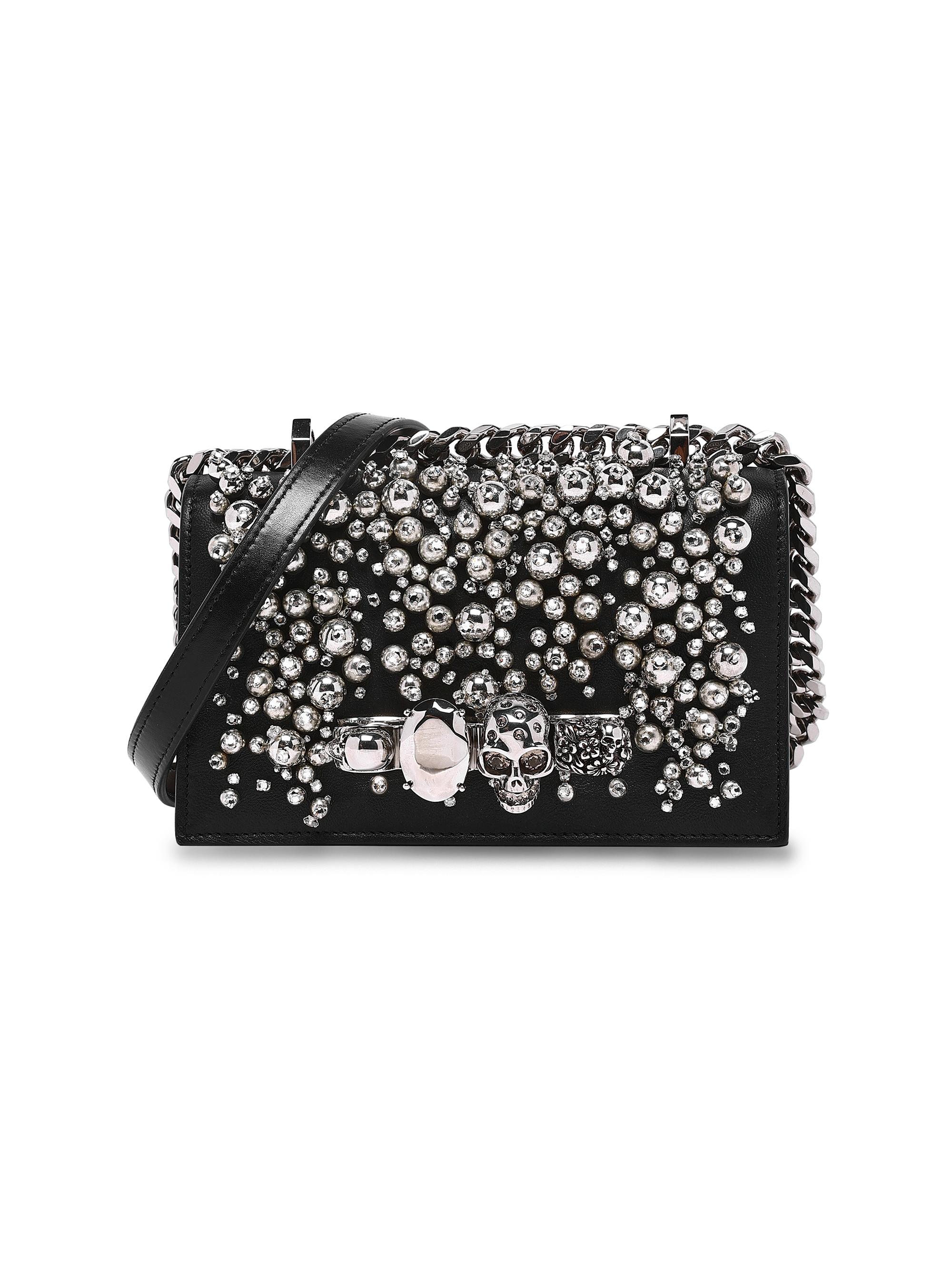 McQueen Women's Mini Jewelled Leather Satchel - Black Silver