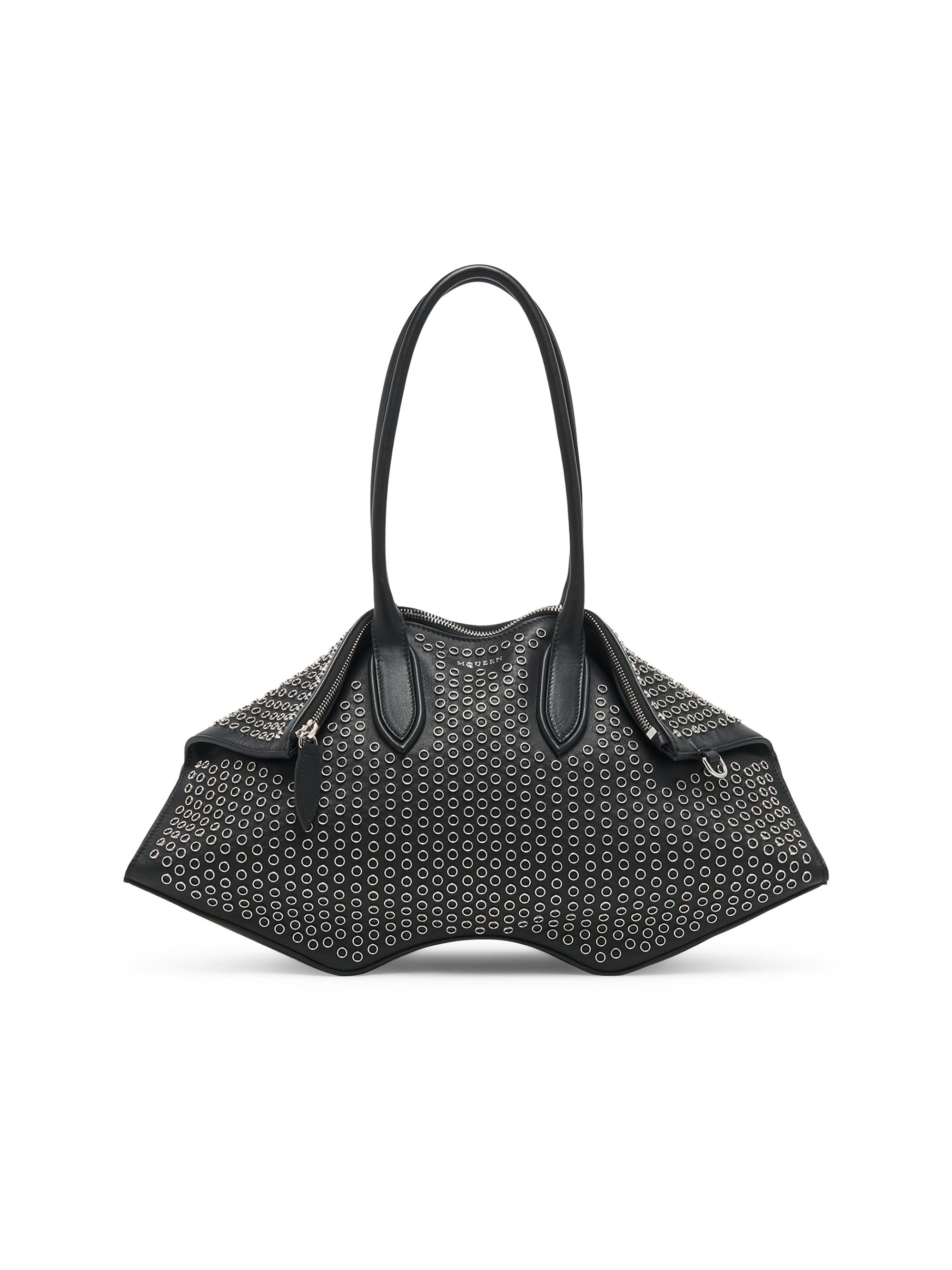 McQueen Women's Manta Rivet Leather Shoulder Bag - Black Silver