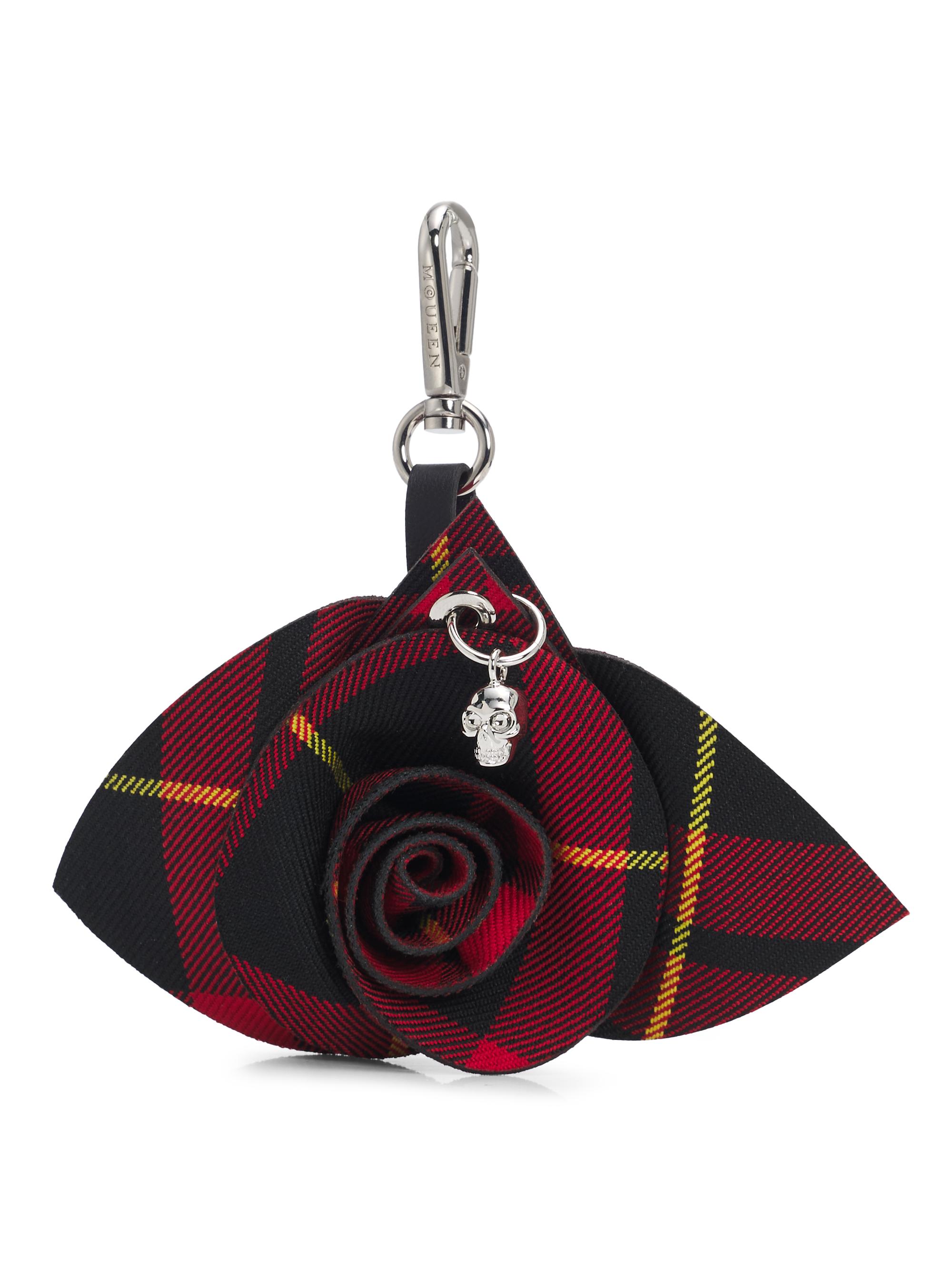 McQueen Women's Check Jacquard Rose Bag Charm - Red Silver