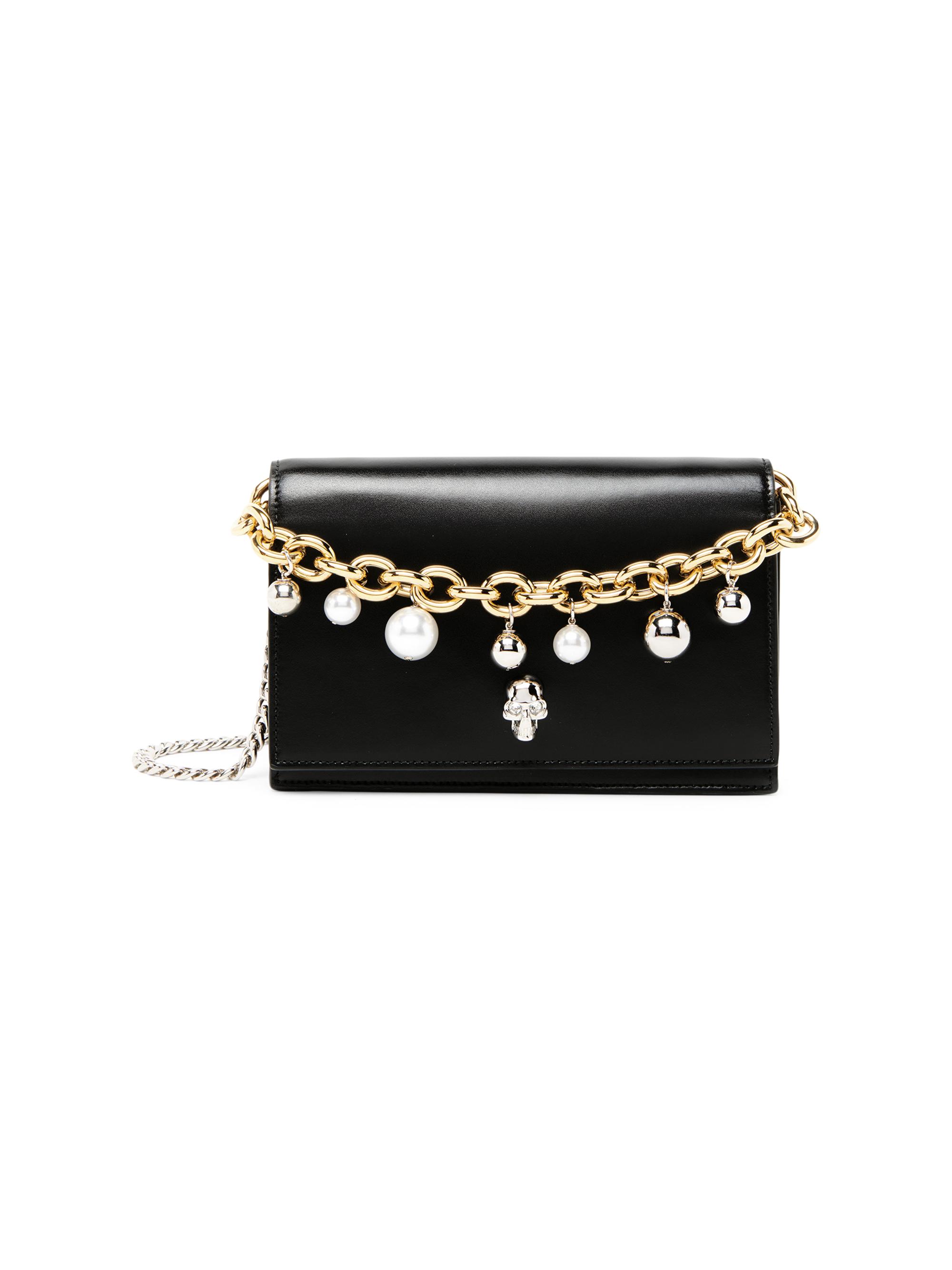 McQueen Women's  Skull Charm Leather Shoulder Bag - Black Silver
