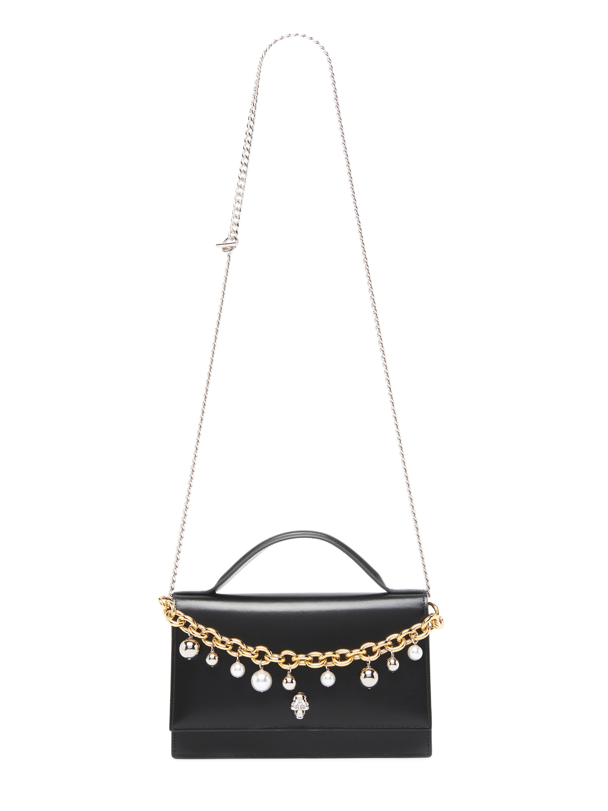 McQueen Women's Chain-Embellished Leather Top Handle - Black Silver