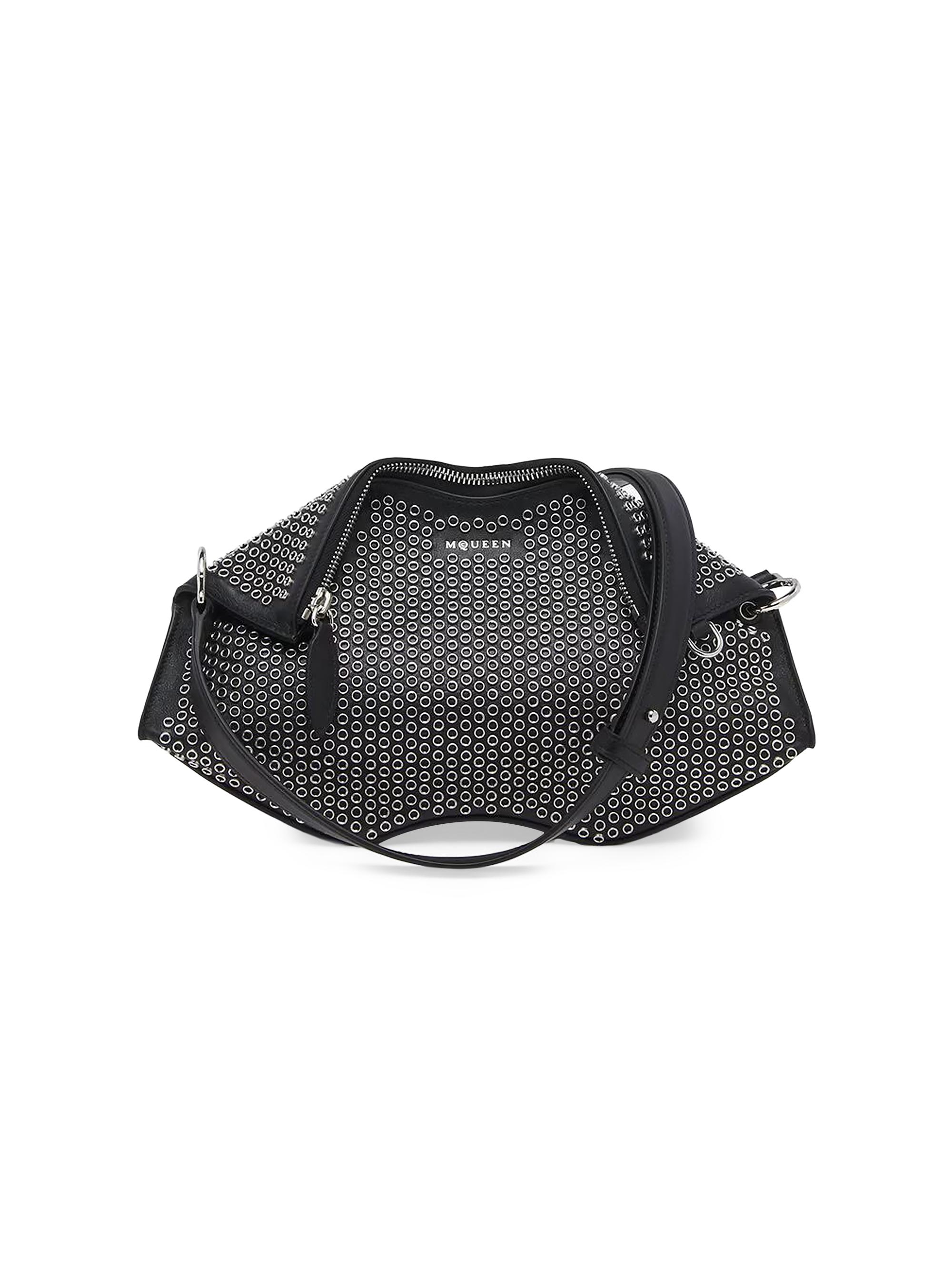 McQueen Women's Manta Metallic Eyelet Leather Shoulder Bag - Black Silver
