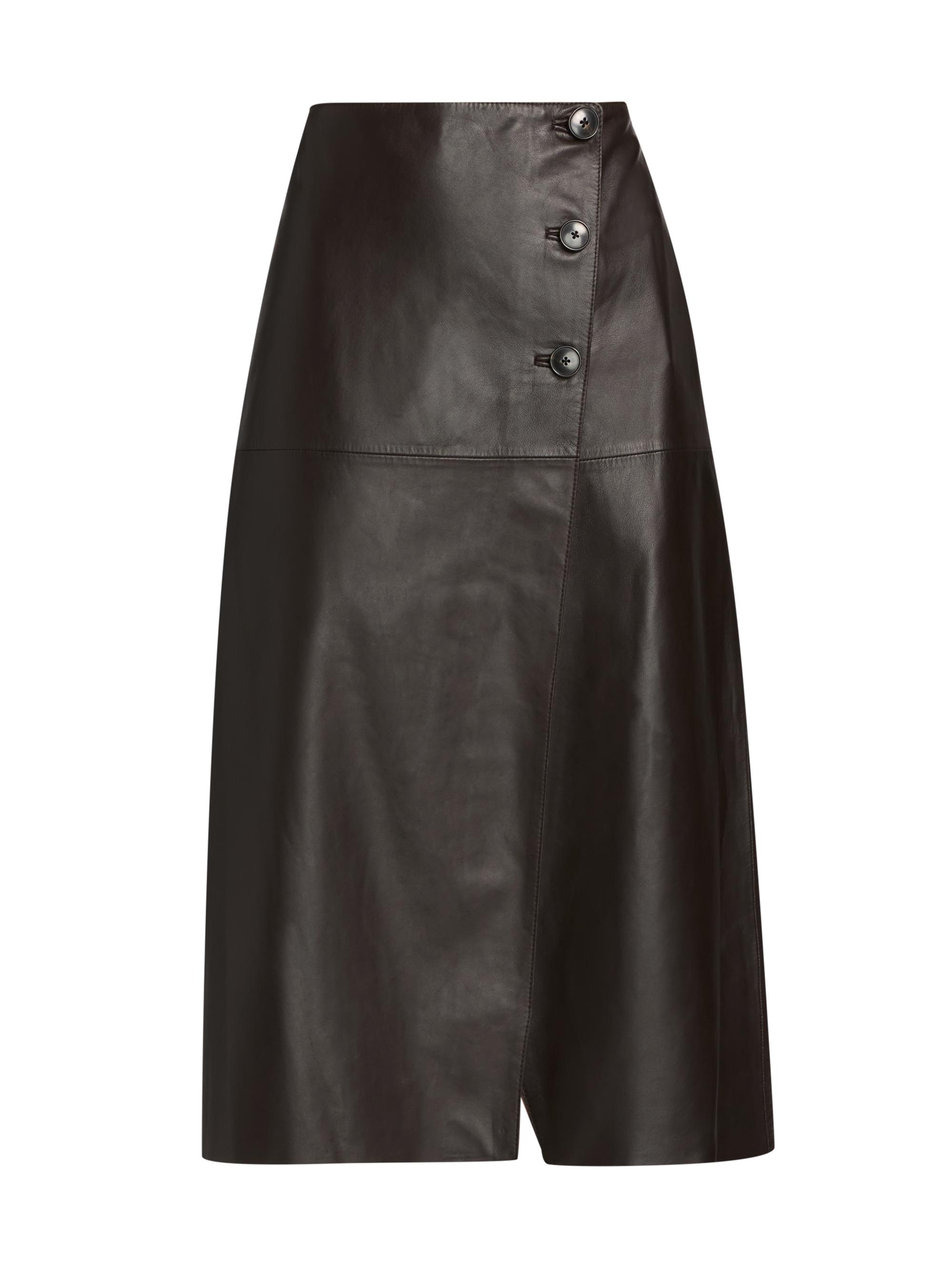 Yves Salomon Women's Leather A-Line Midi-Skirt - Cacao