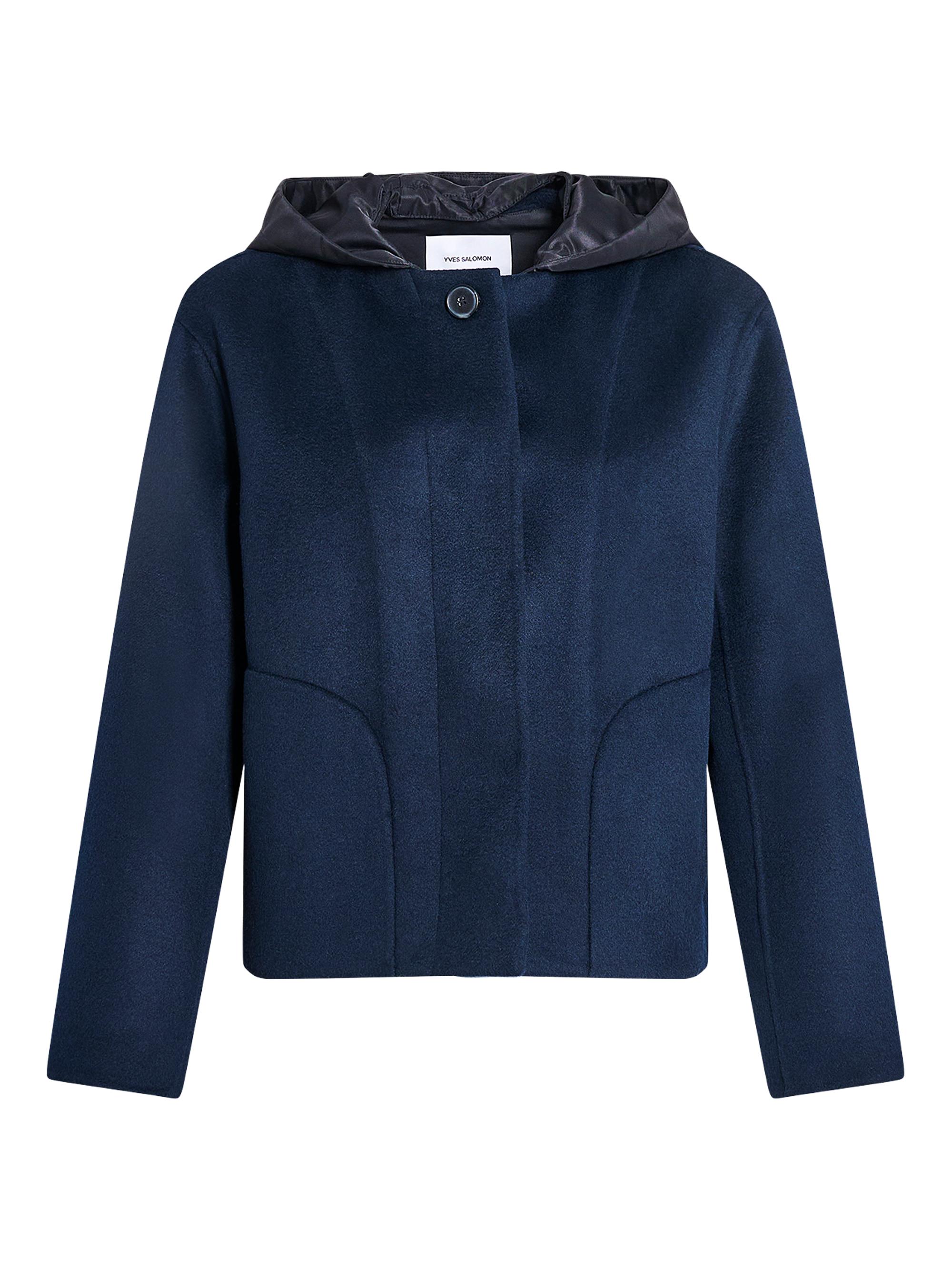Yves Salomon Women's Hooded Mixed-Media Wool-Cashmere Jacket - Navy