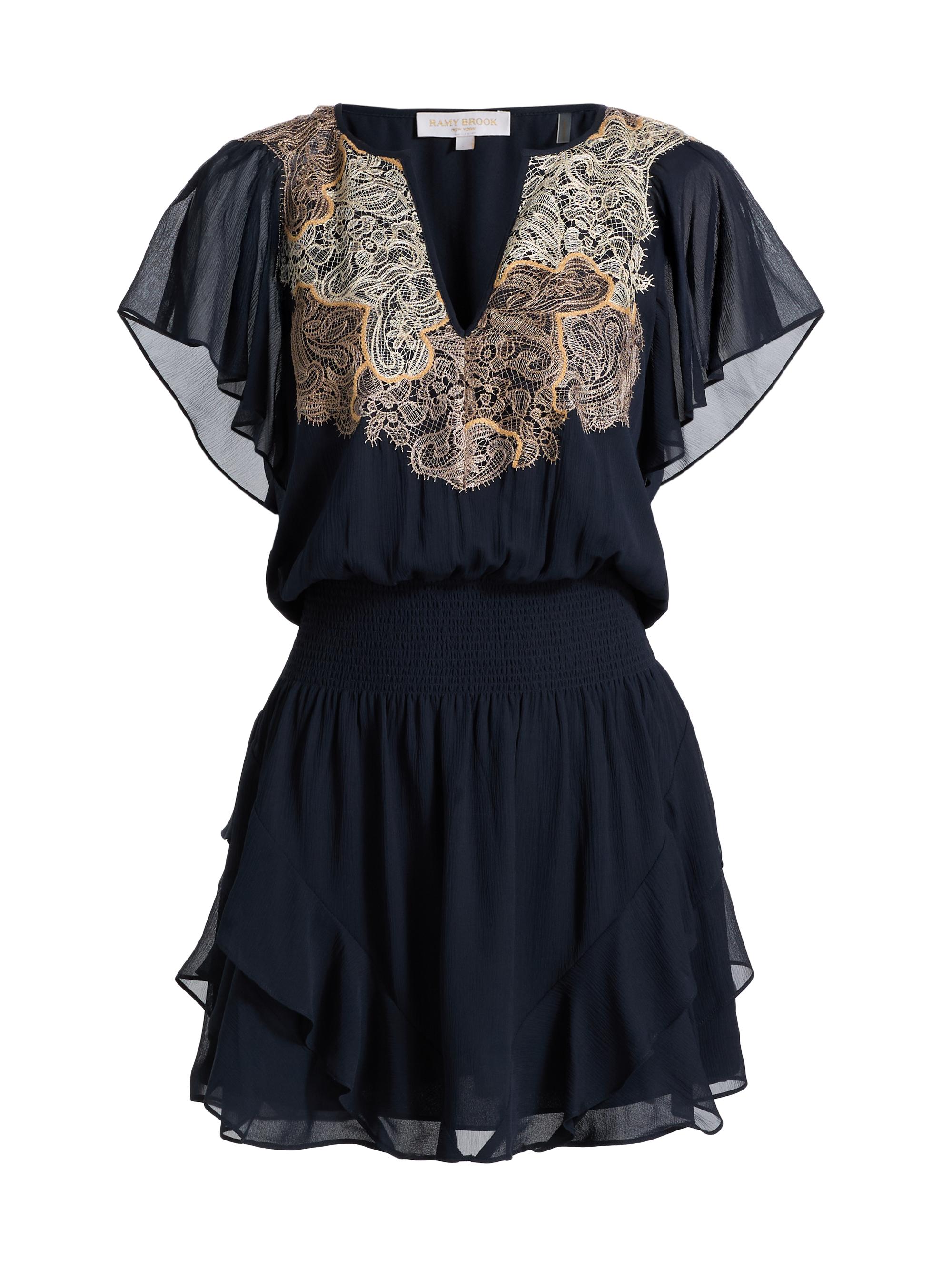 Ramy Brook Women's Ismeria Lace-Trimmed Silk Minidress - Navy