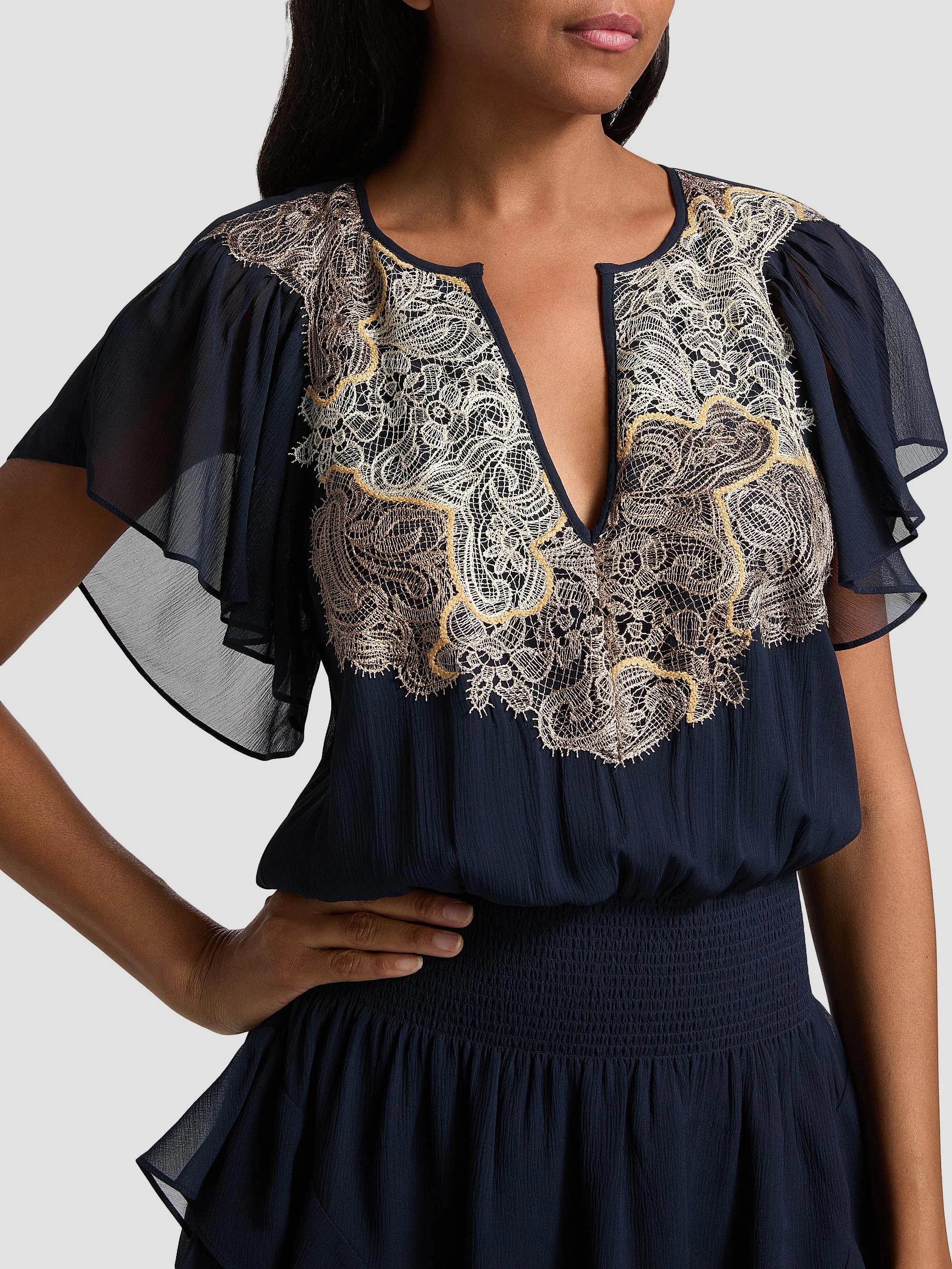Ramy Brook Ismeria Lace-Trimmed Silk Minidress | Saks Fifth Avenue