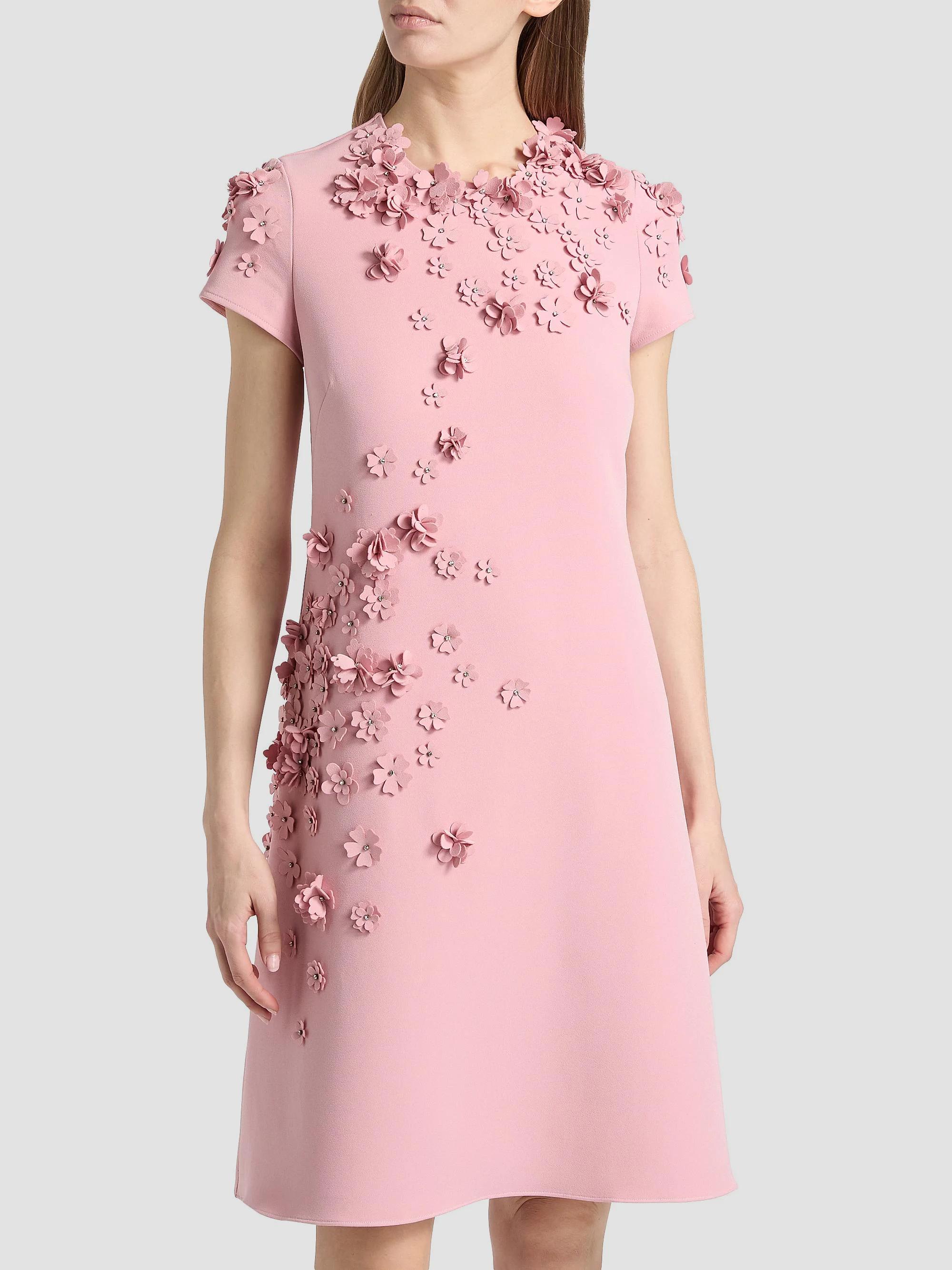 Teri Jon by Rickie Freeman 3D-Floral Crepe A-Line Knee-Length