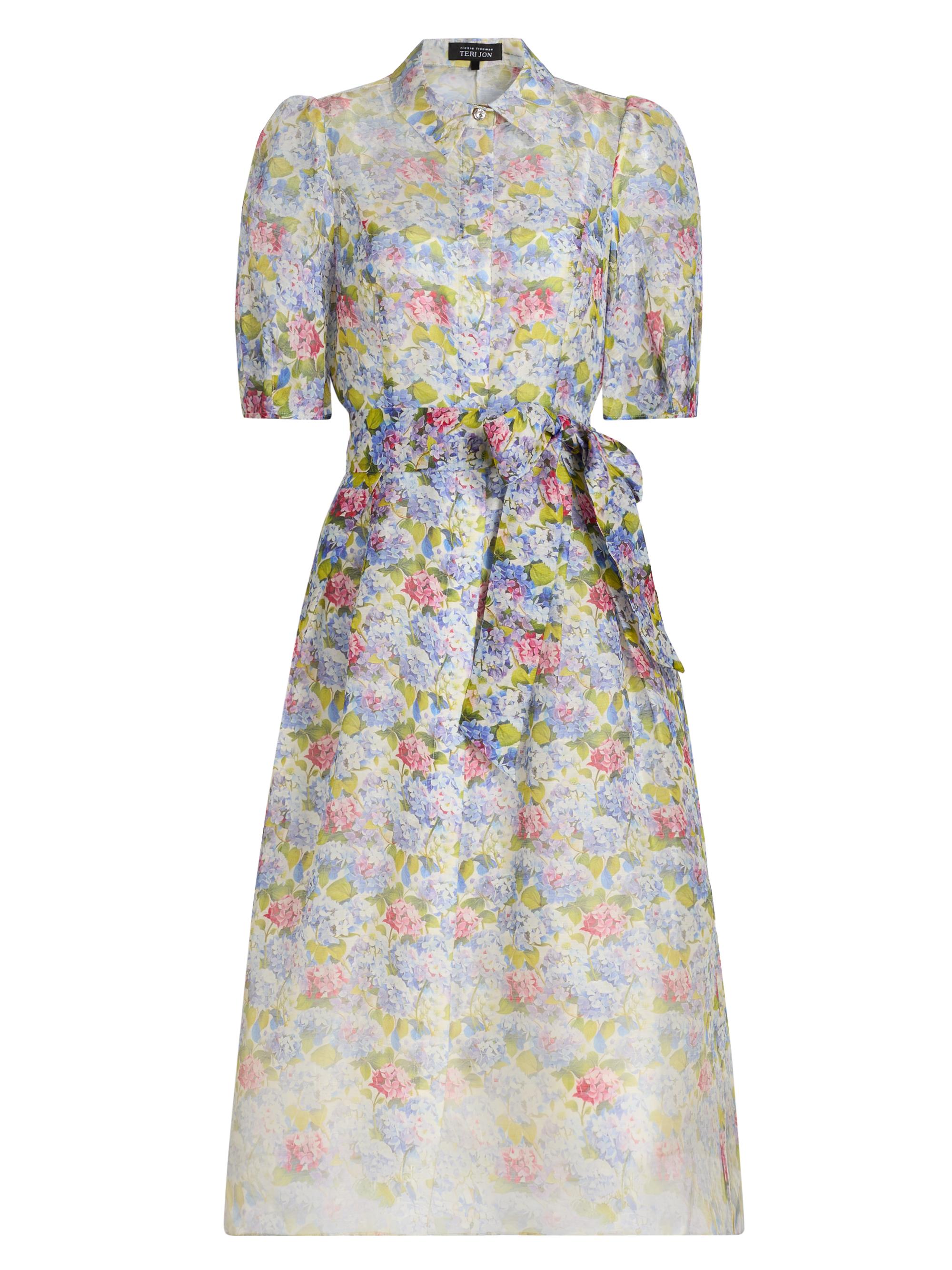 Teri Jon by Rickie Freeman Women's Floral Silk-Linen Puff-Sleeve Shirtdress - Purple Multi