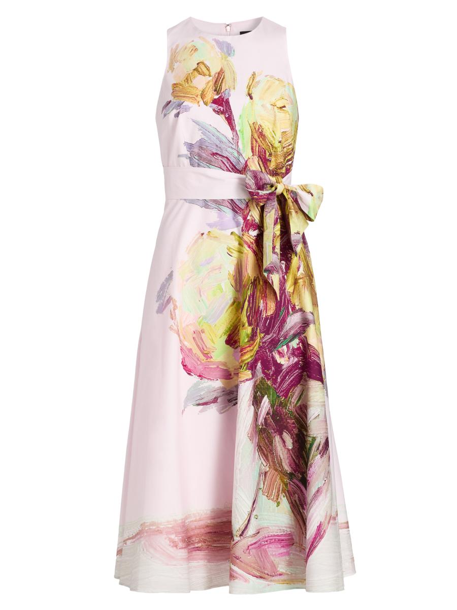 Teri Jon Women's Border Print Cotton Cocktail Dress In Multi