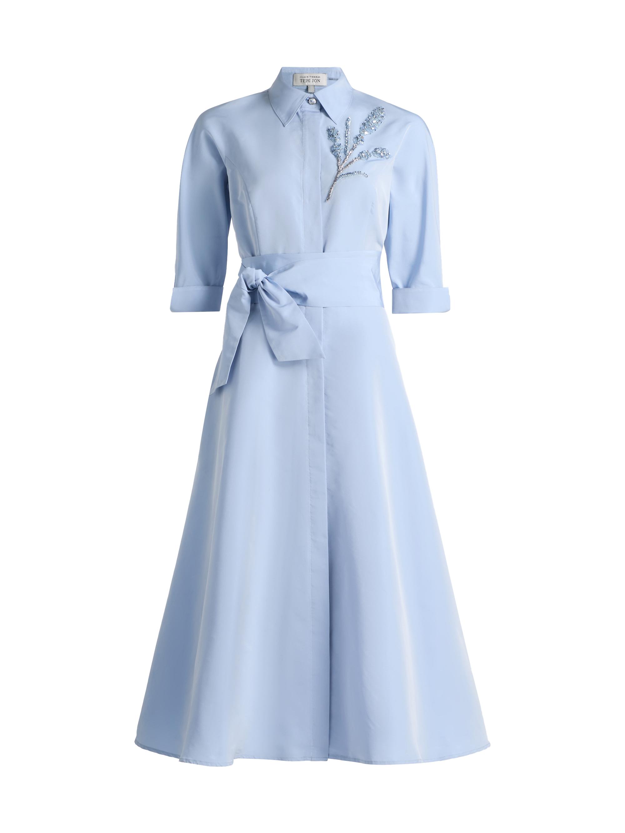 Taffeta Beaded Midi-Shirtdress