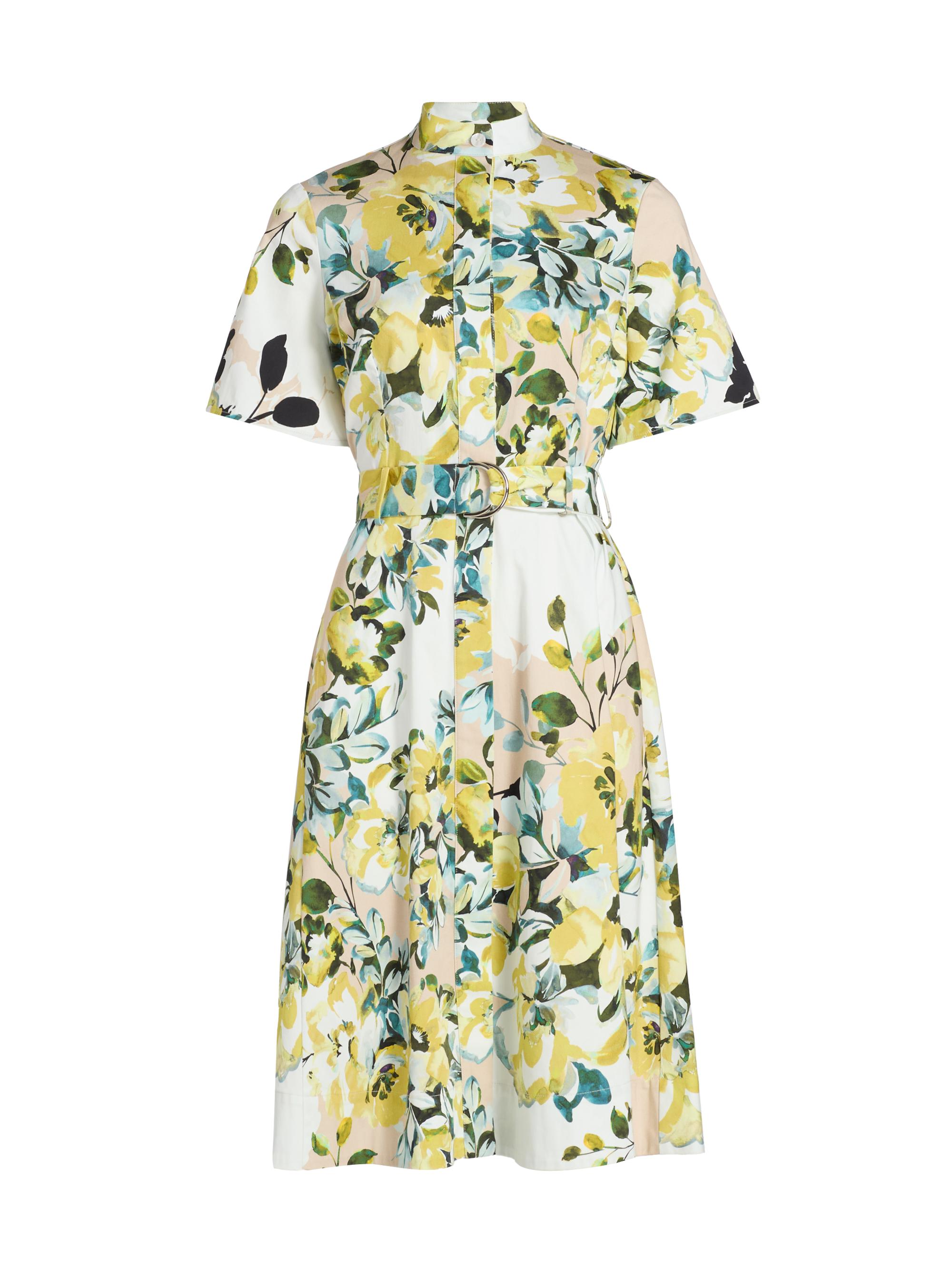 Teri Jon by Rickie Freeman Women's Floral Cotton Belted Shirtdress - Yellow Multi