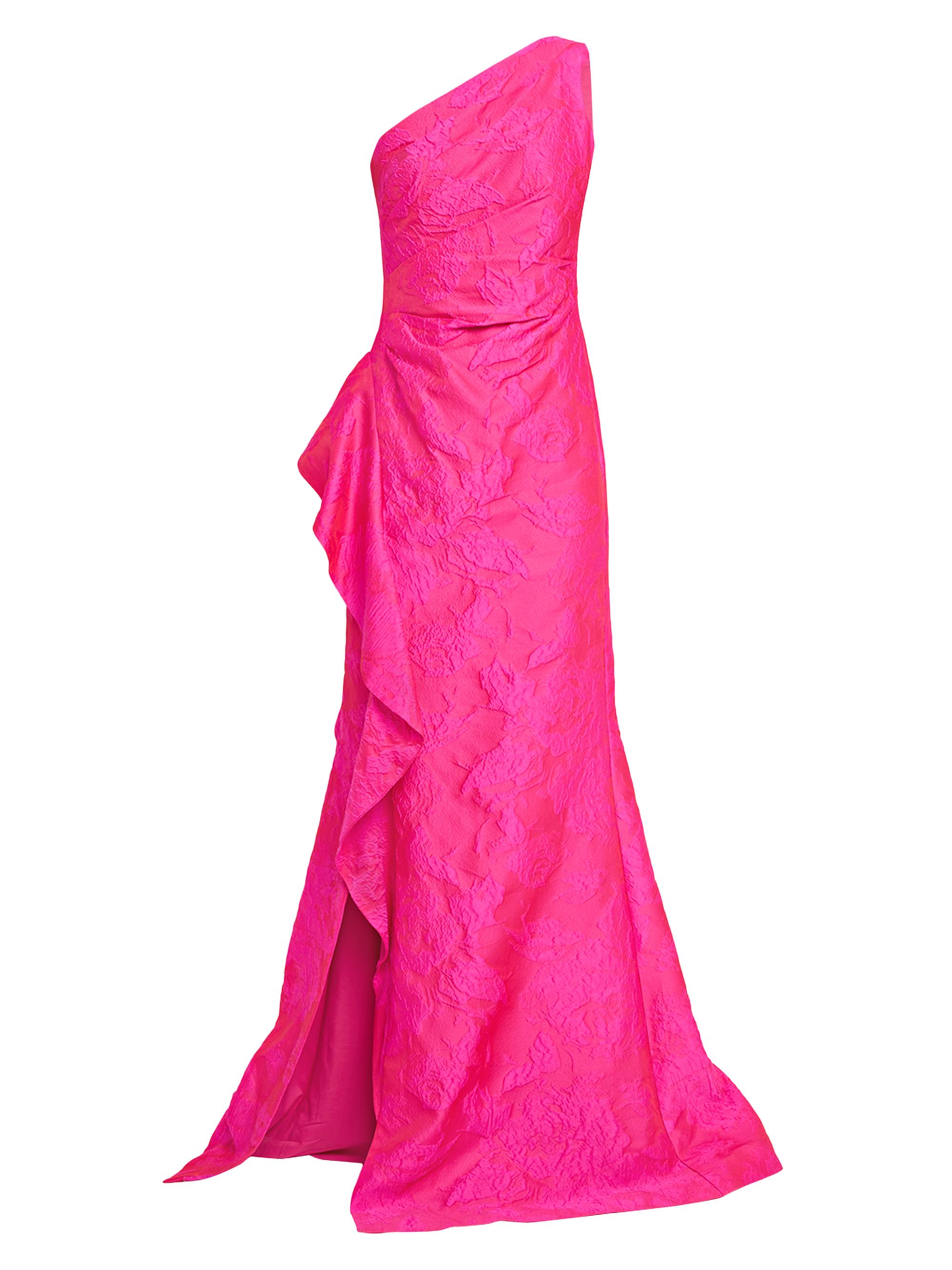 Teri Jon by Rickie Freeman Women's Ruffled One-Shoulder Sleeveless Gown - Hot Pink