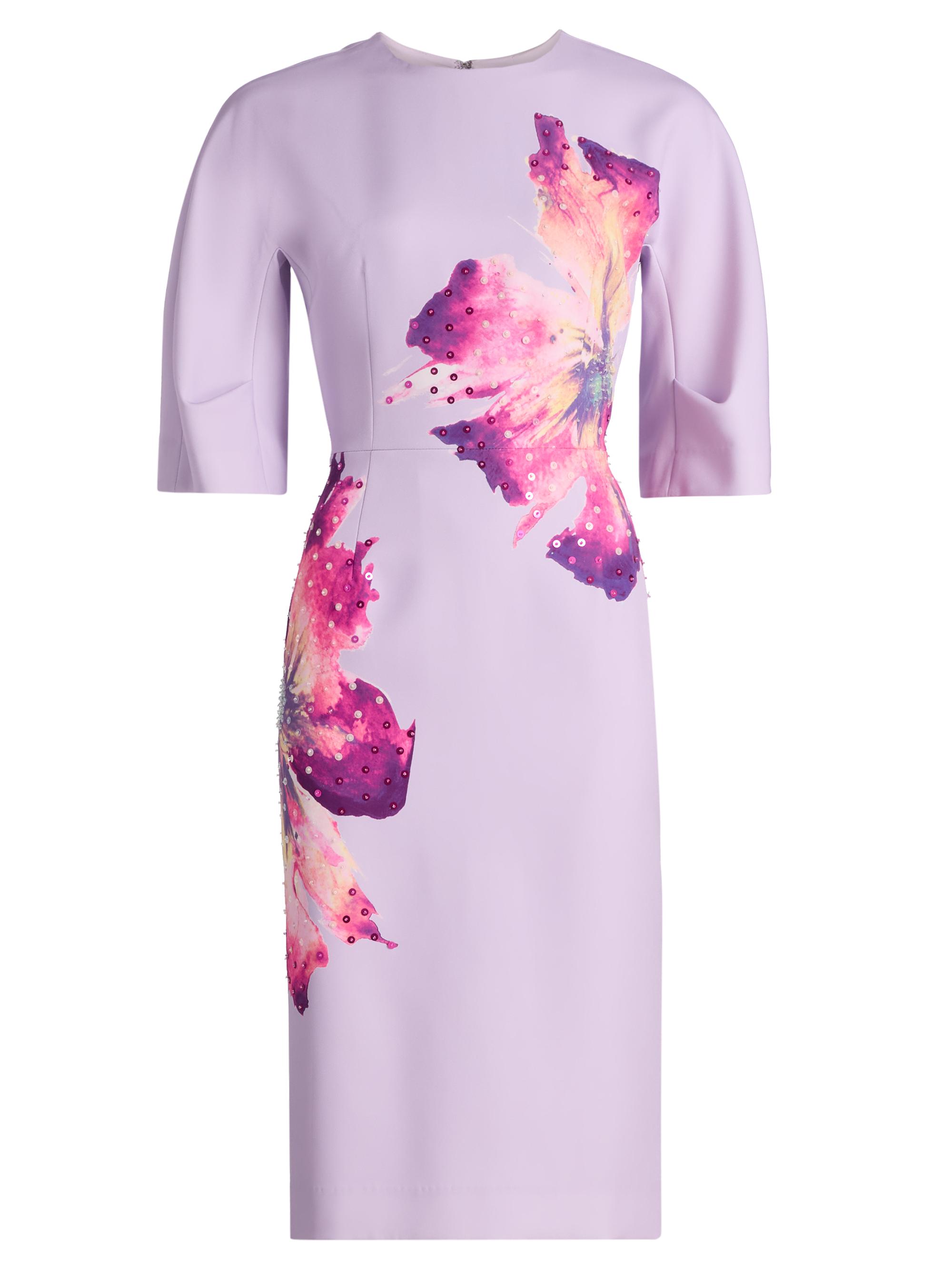 Teri Jon by Rickie Freeman Women's Embellished Crepe Floral Knee-Length Dress - Lavender Multi