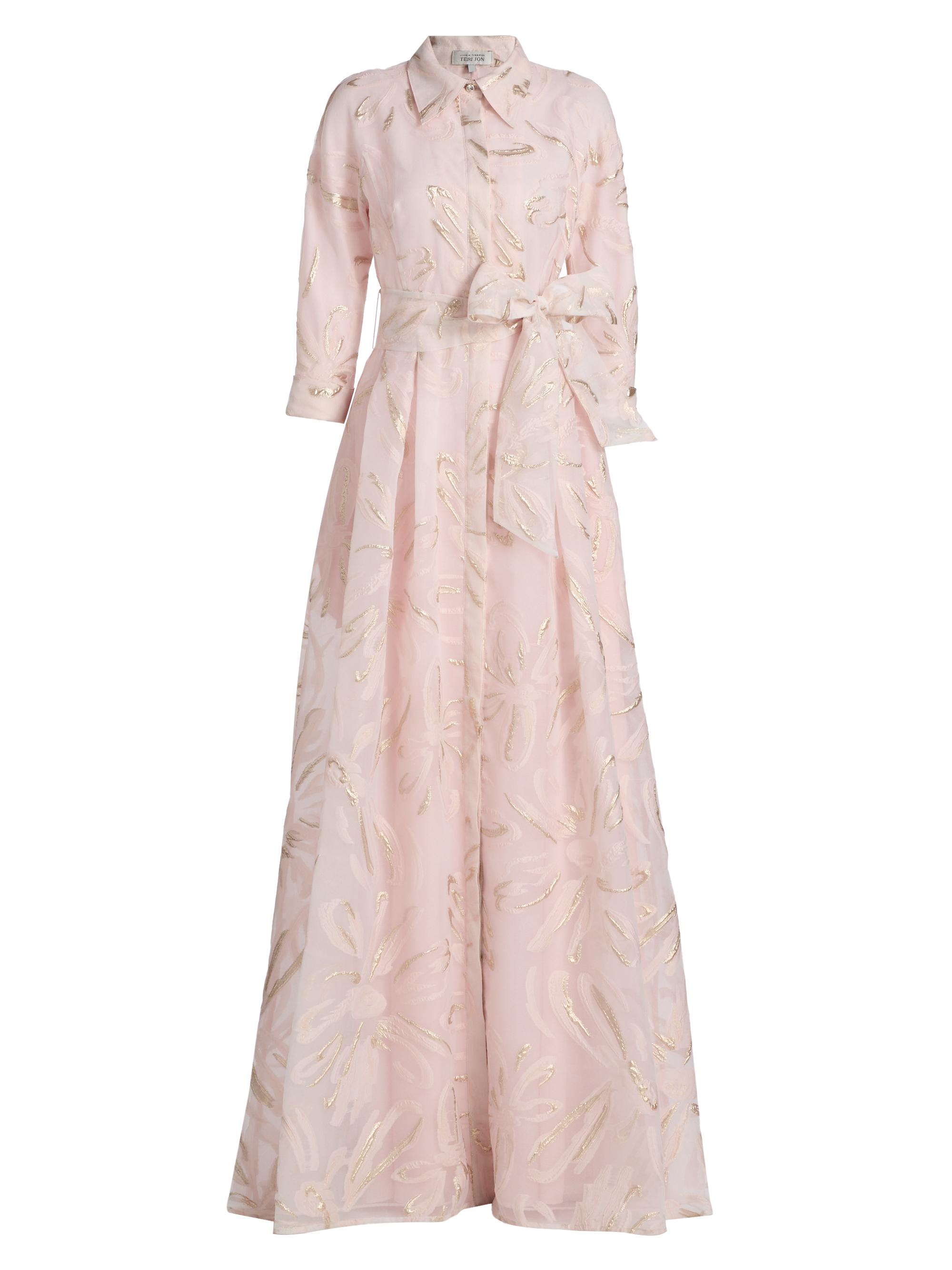 Teri Jon by Rickie Freeman Women's Metallic Organza Jacquard Shirtwaist Gown - Blush Gold