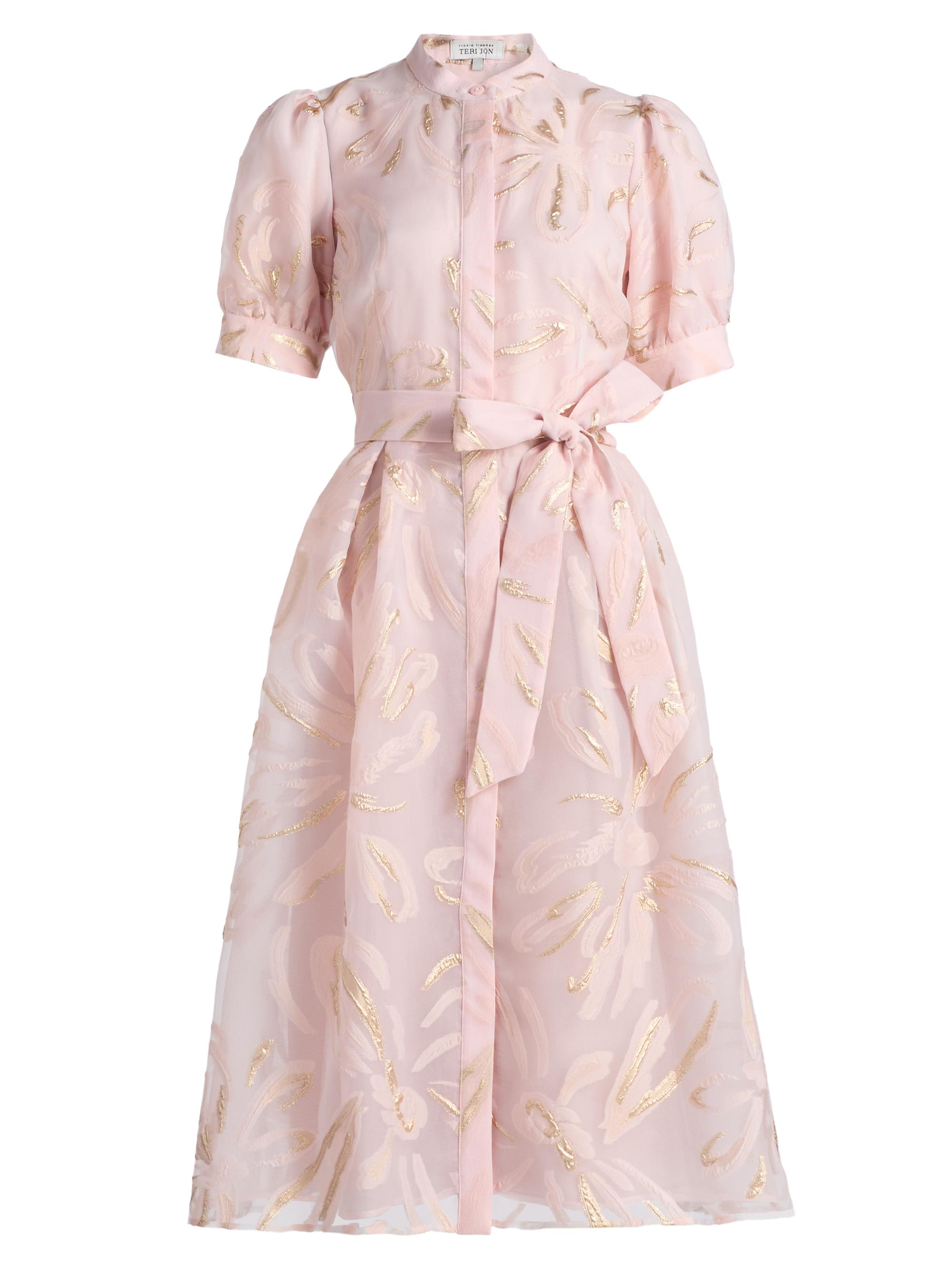 Teri Jon by Rickie Freeman Women's Metallic Organza Midi-Dress - Blush Gold